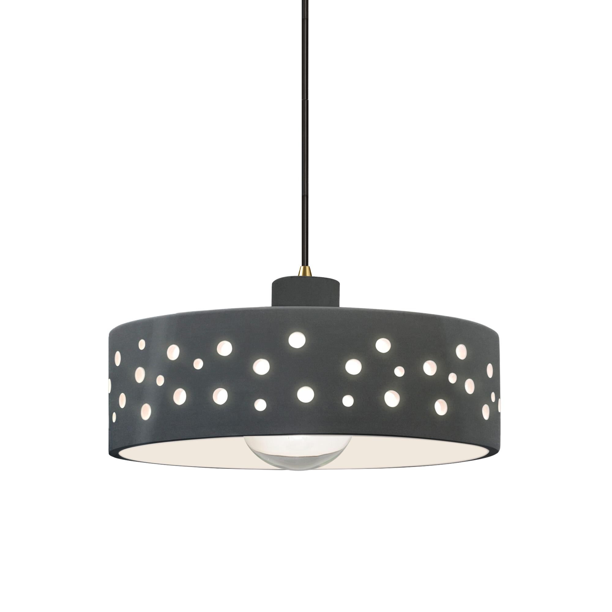Shown in Antique Brass finish and Gloss Grey shade