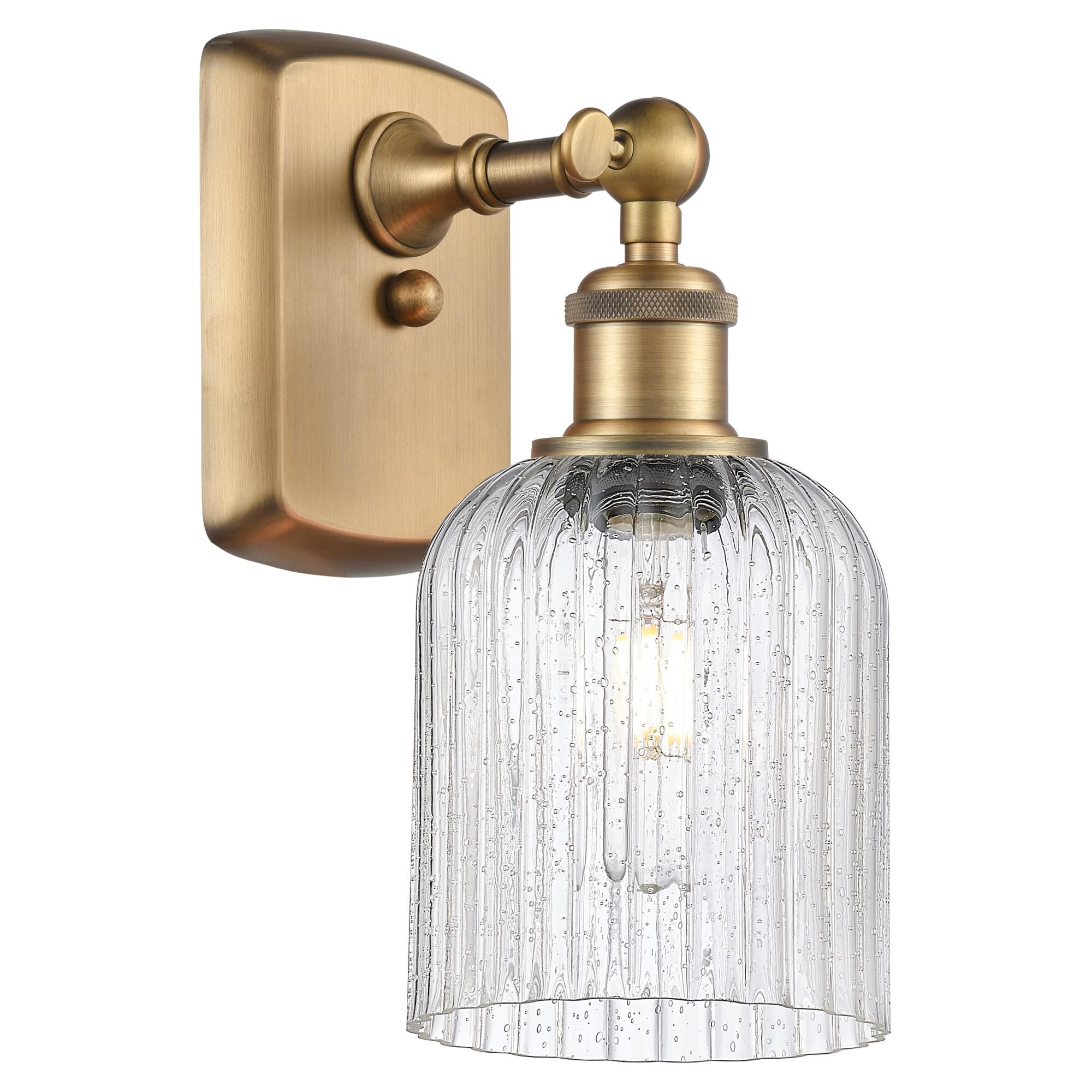 Shown in Brushed Brass finish and Seedy shade