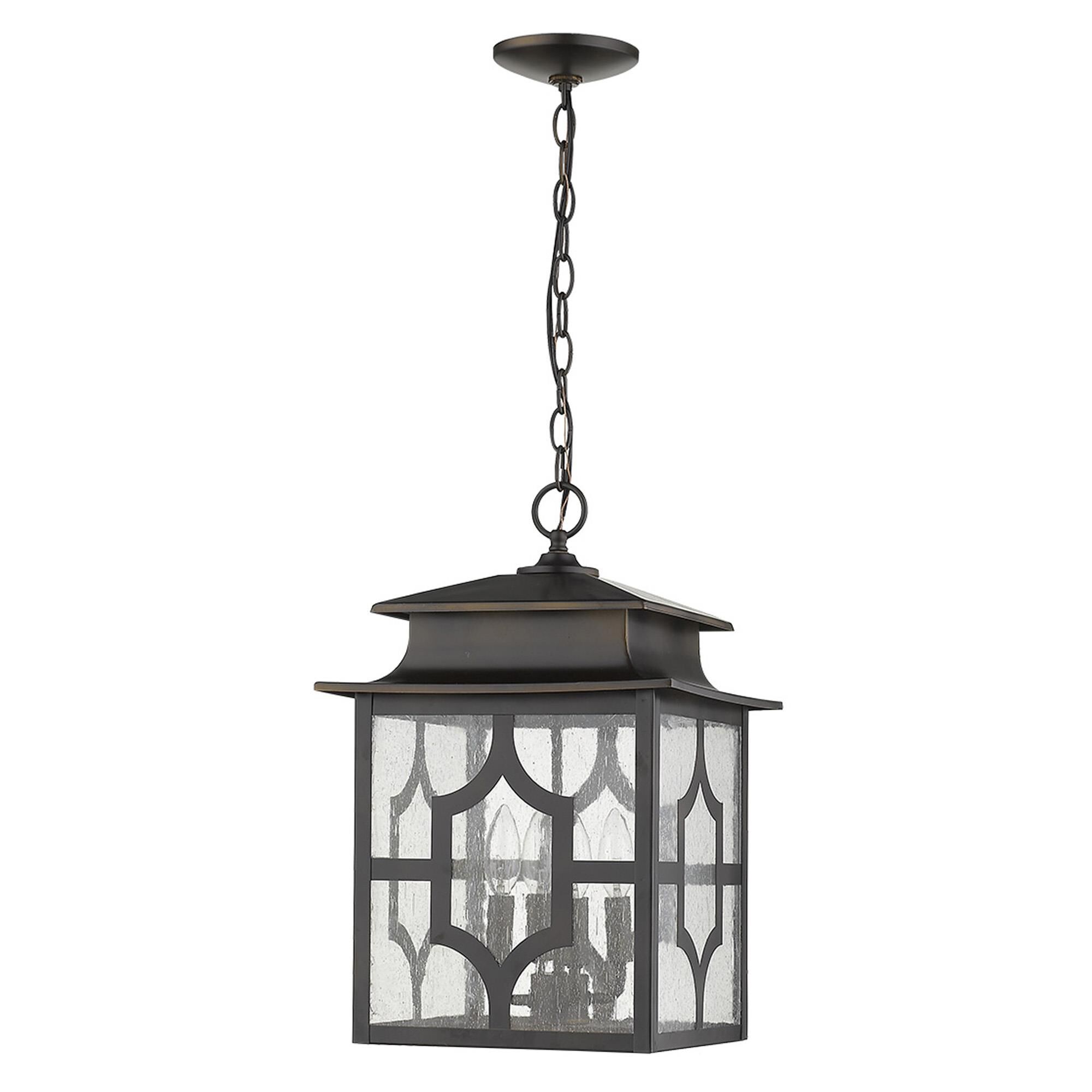 Shown in Oil-Rubbed Bronze finish and Clear glass and Clear, Seedy Glass Panes shade