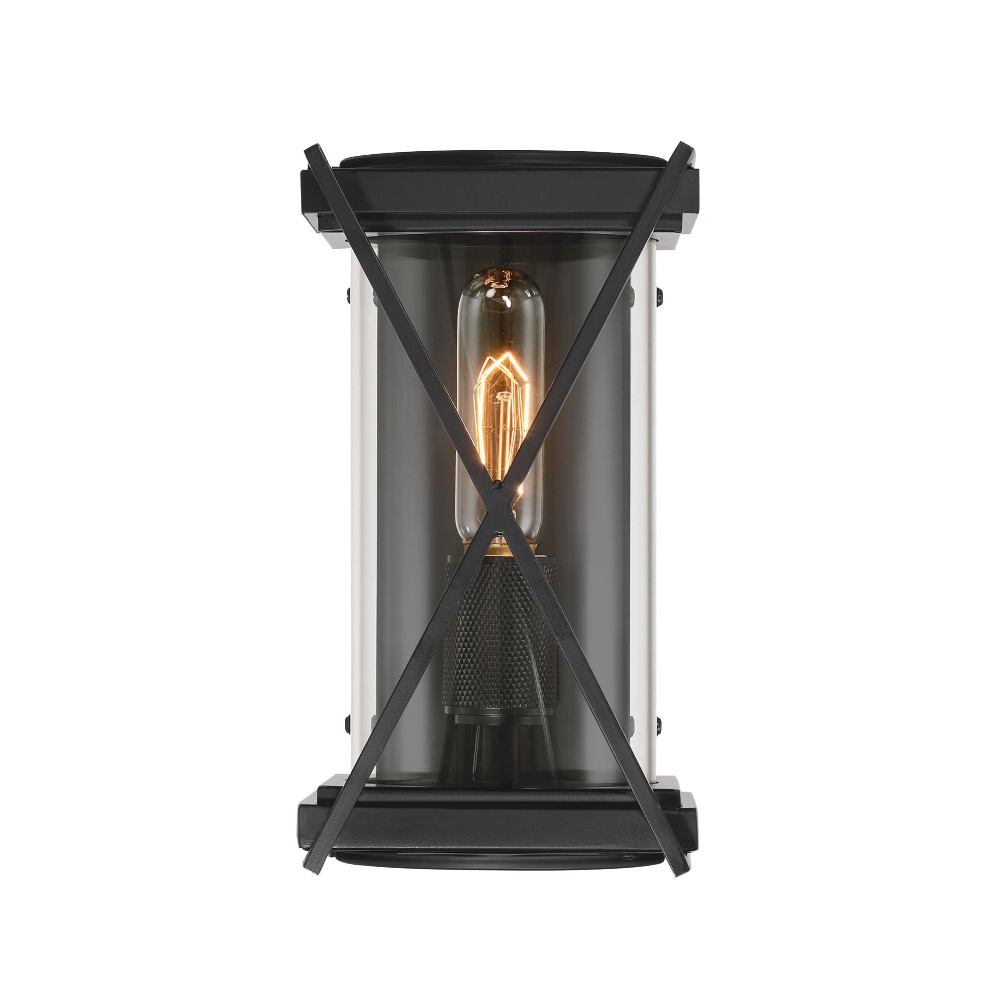 Shown in Dark Matte Black finish and Clear glass and Glass shade