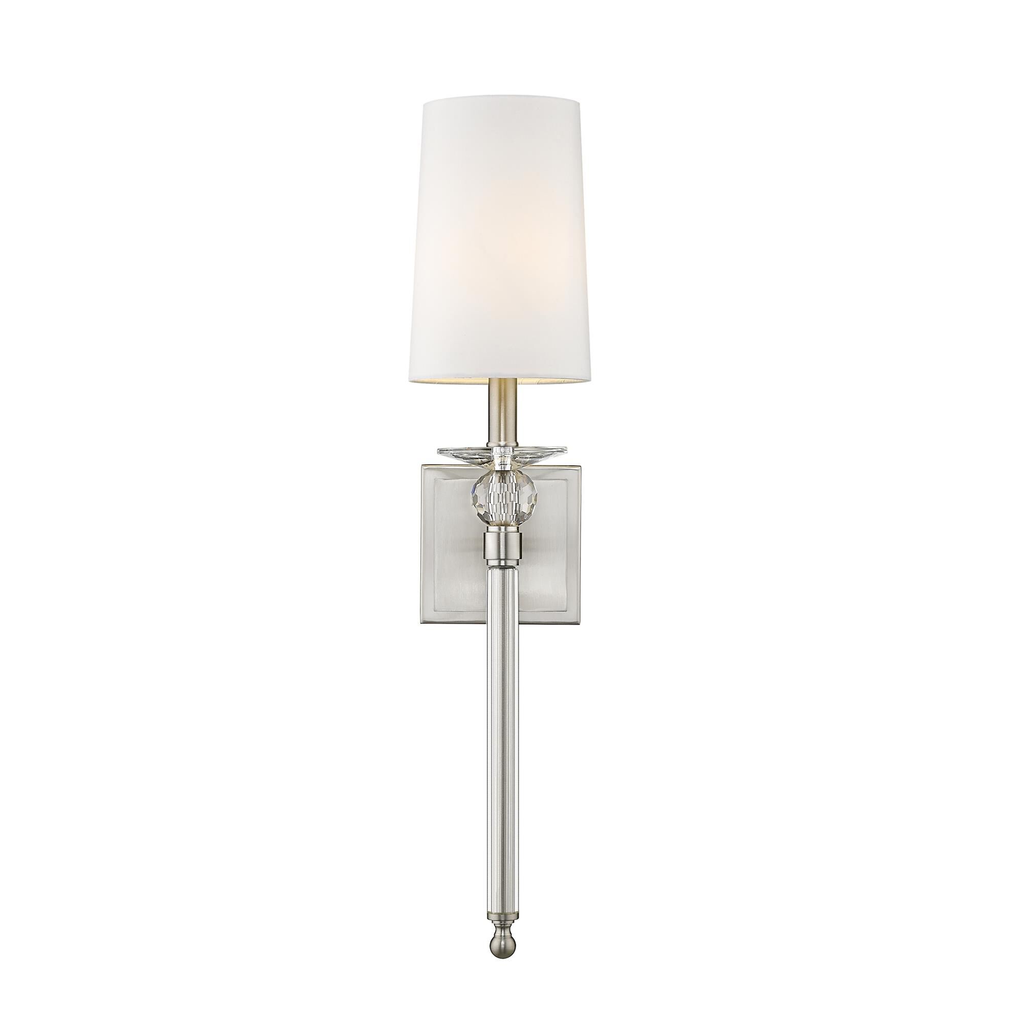 Shown in Brushed Nickel finish and Fabric glass and Fabric shade