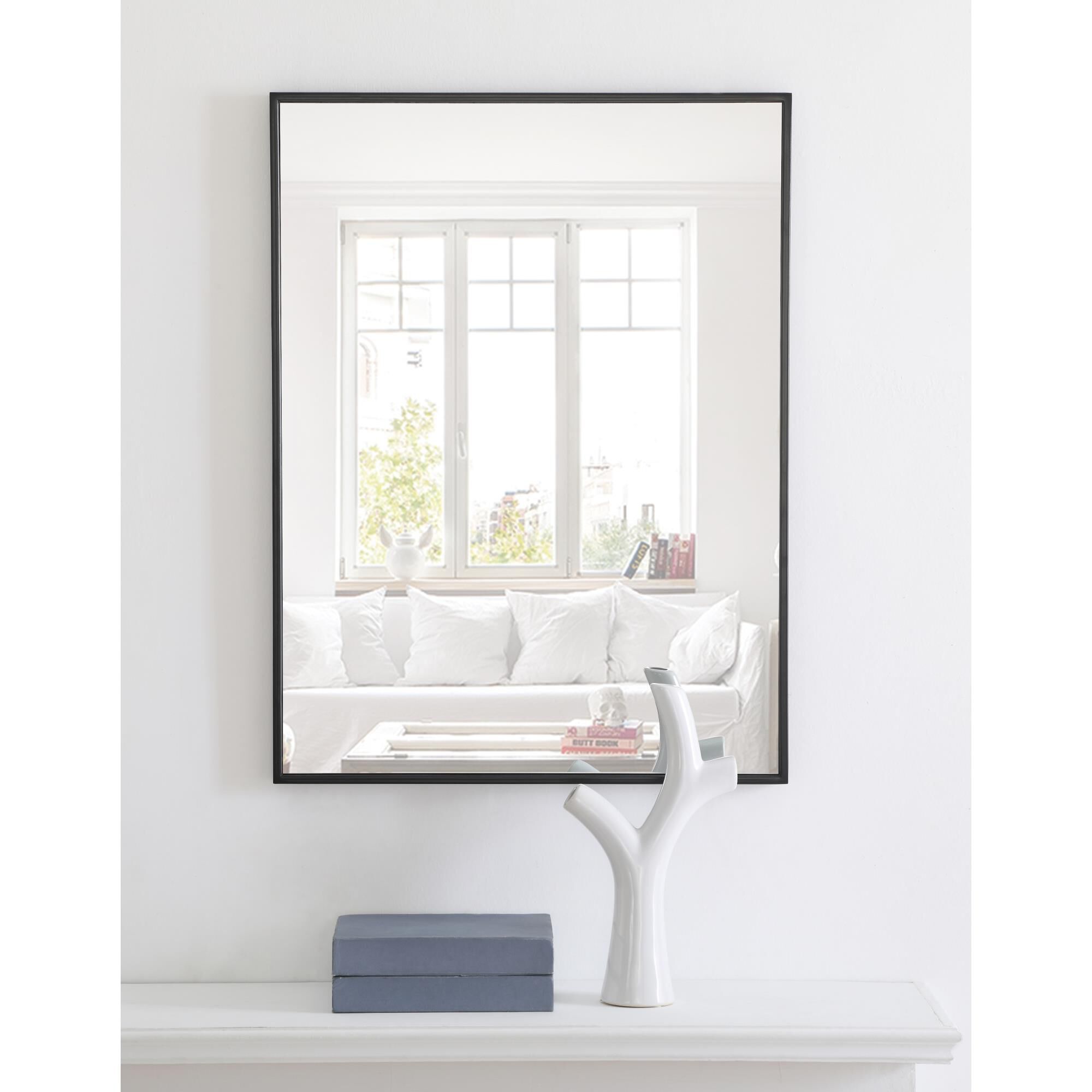 Shown in Black finish and Clear Mirror Beveled glass