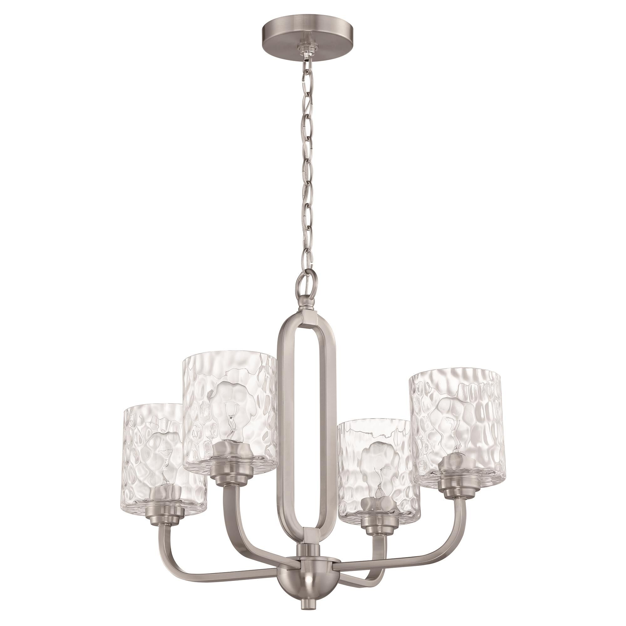 Shown in Brushed Polished Nickel finish and Clear Hammered glass and Glass shade