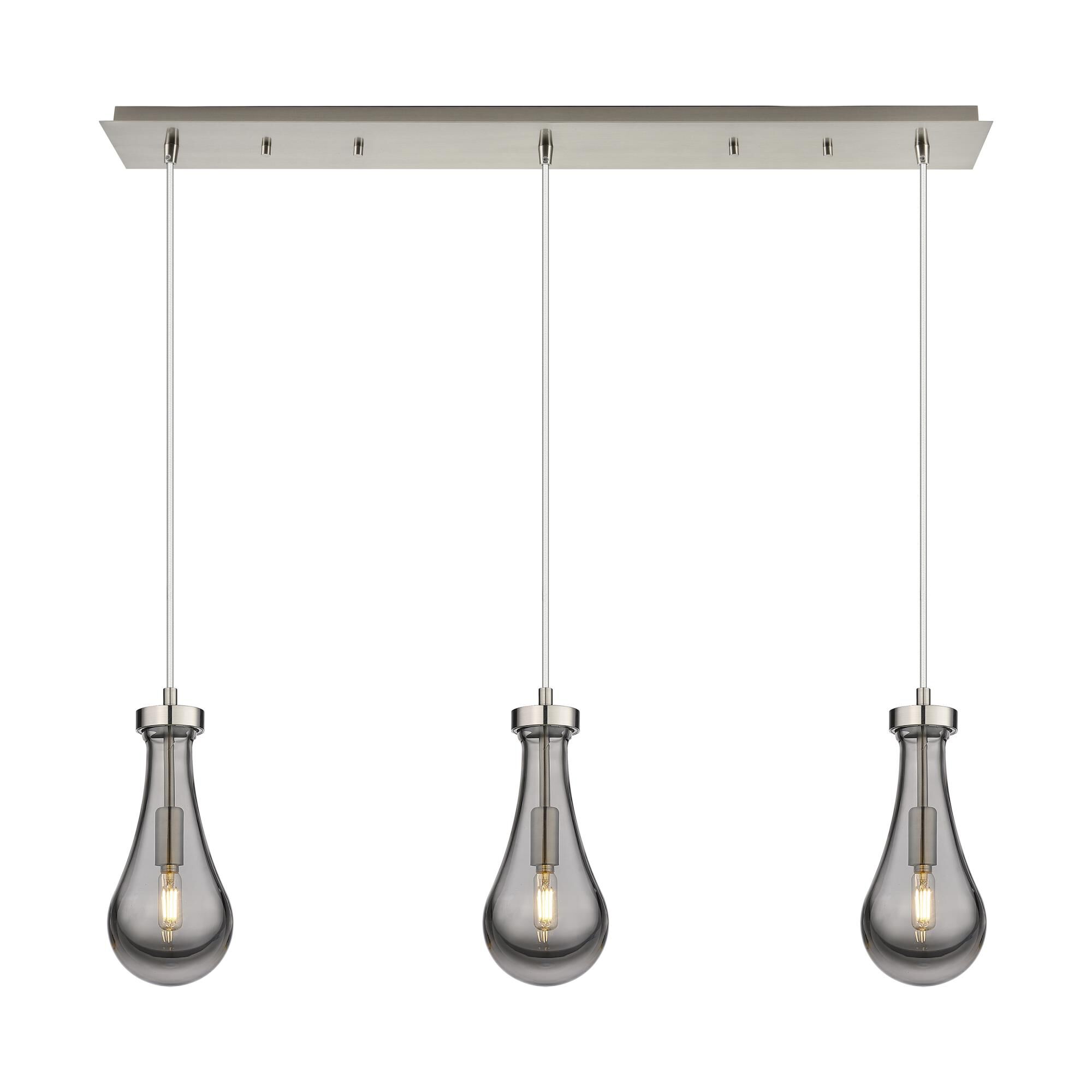 Shown in Brushed Satin Nickel finish and Light Smoke glass and Light Smoke Glass shade