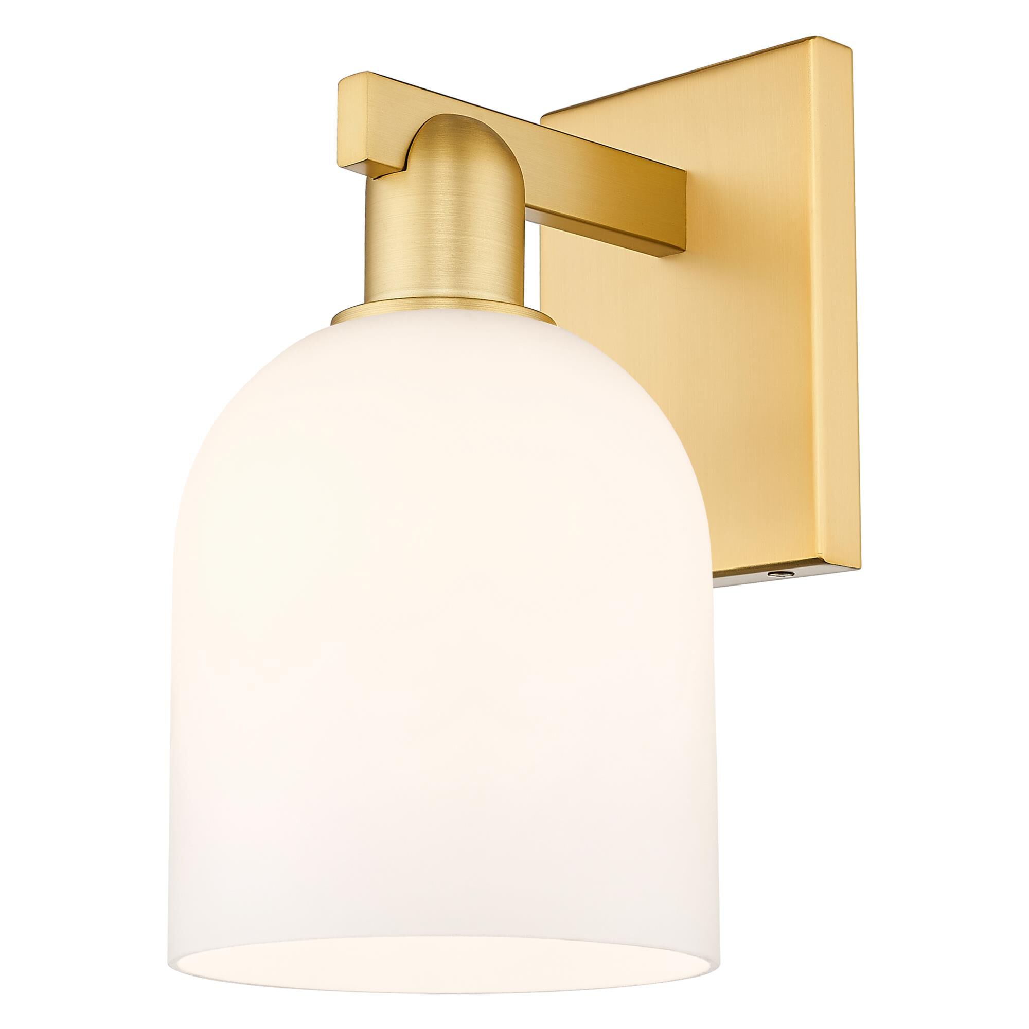 Shown in Satin Gold finish and White glass