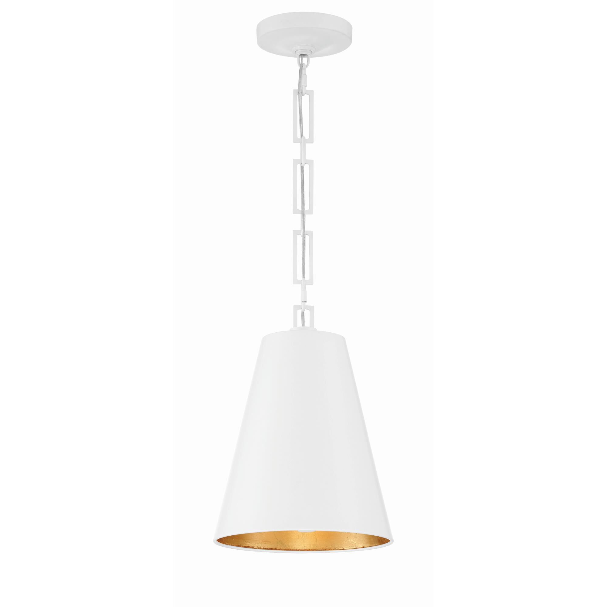 Shown in Matte White + Antique Gold finish and Iron glass and White & Gold Cone shade