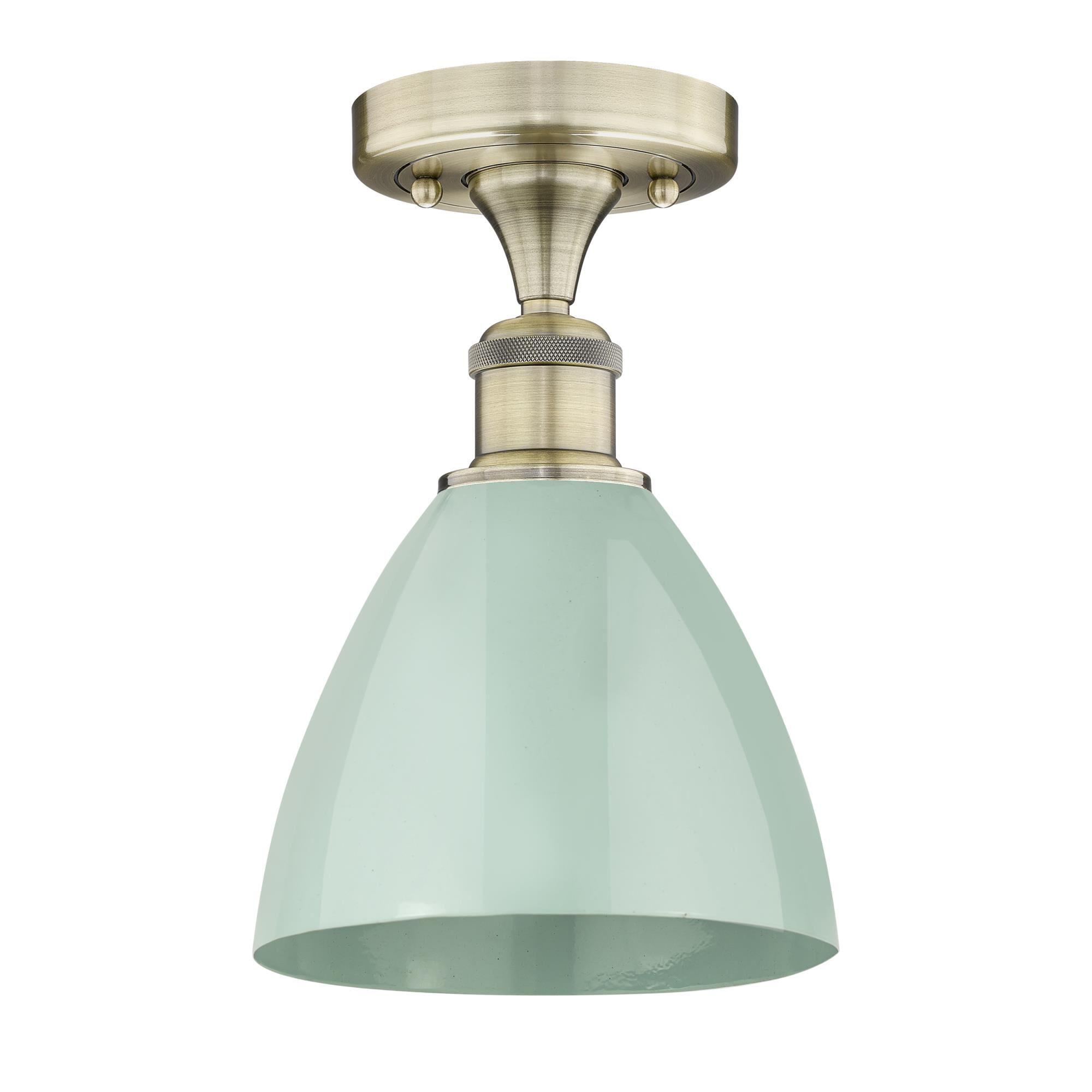 Shown in Antique Brass finish and Seafoam shade