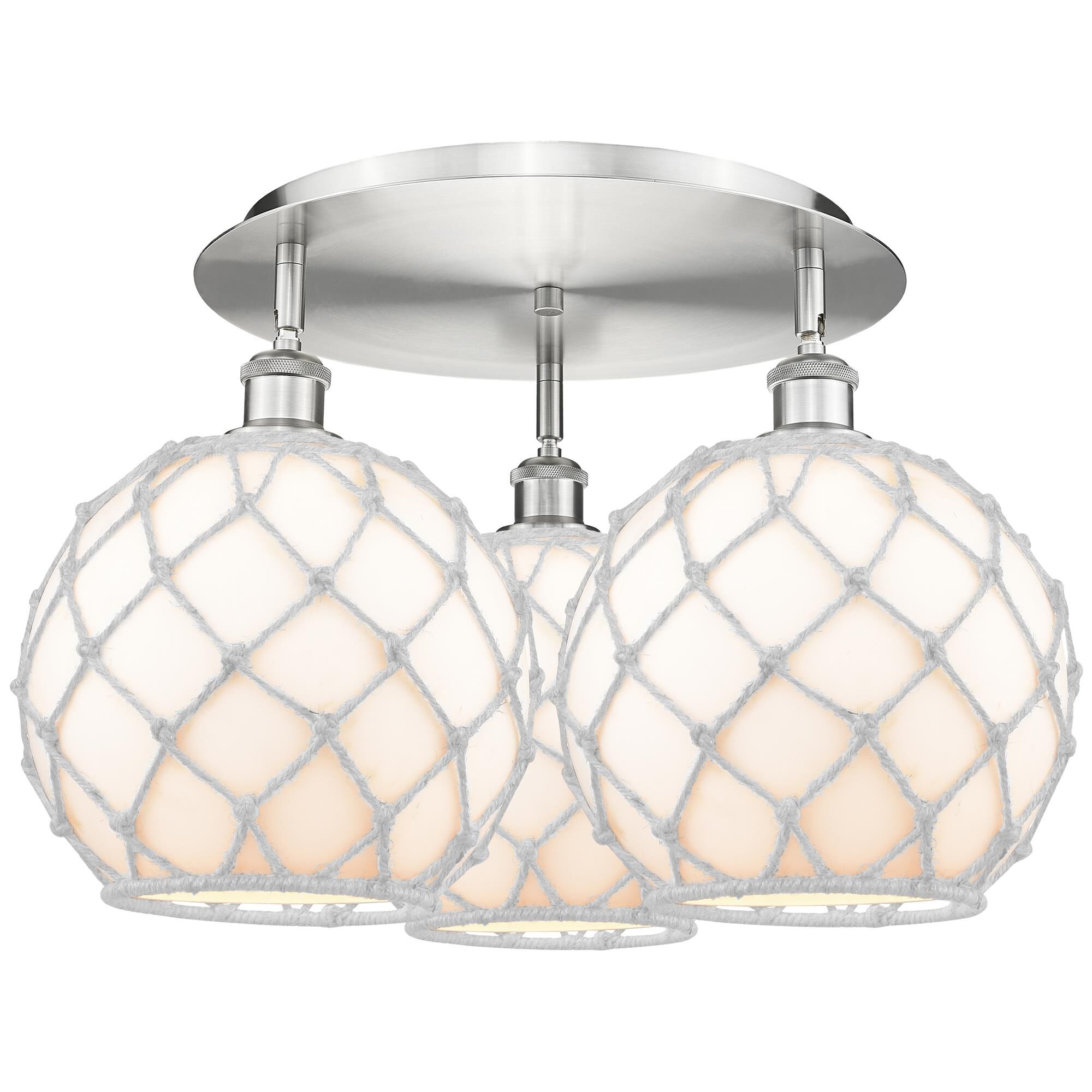 Shown in Satin Nickel finish and White with White Rope glass