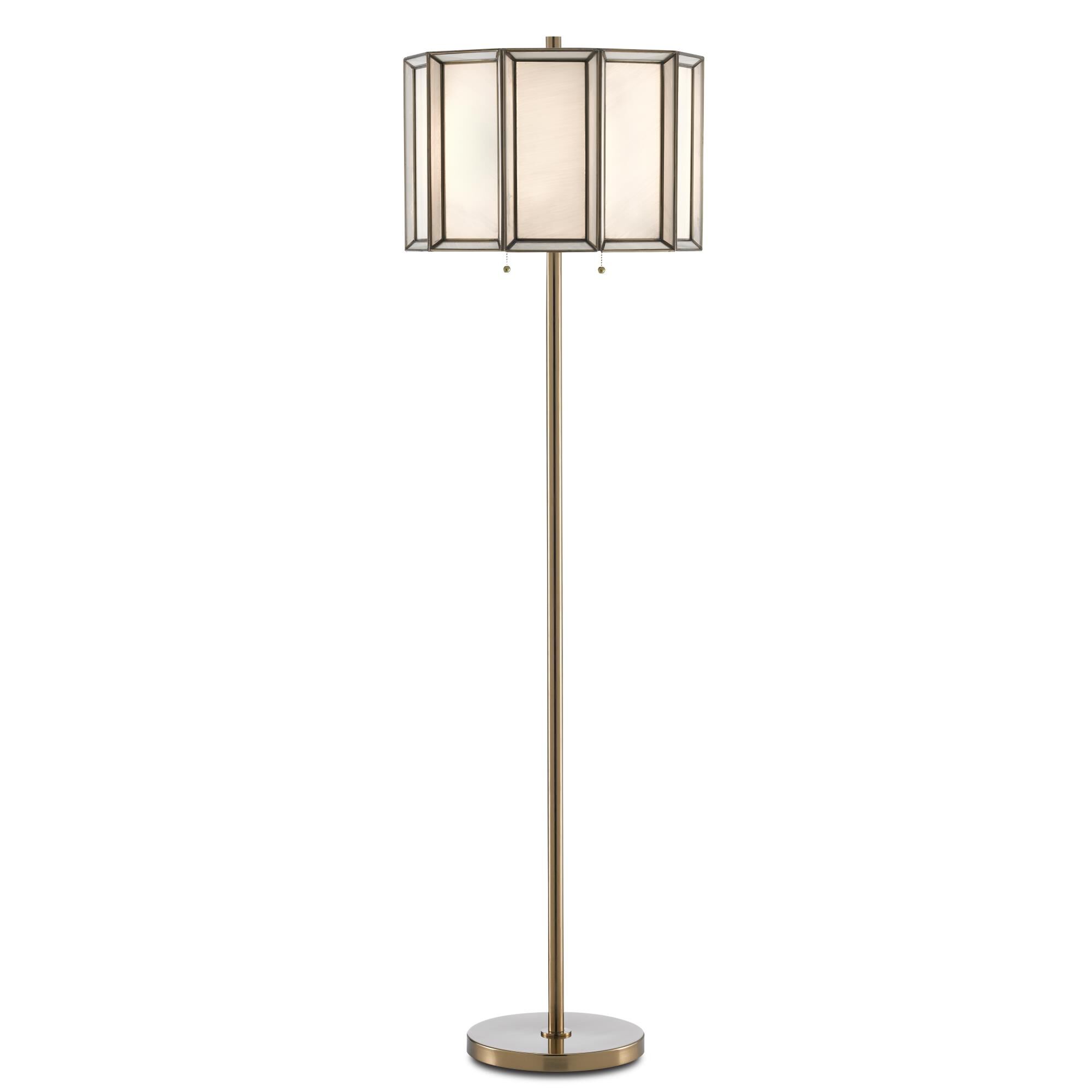 Shown in Antique Brass/White finish and White/Antique Brass shade
