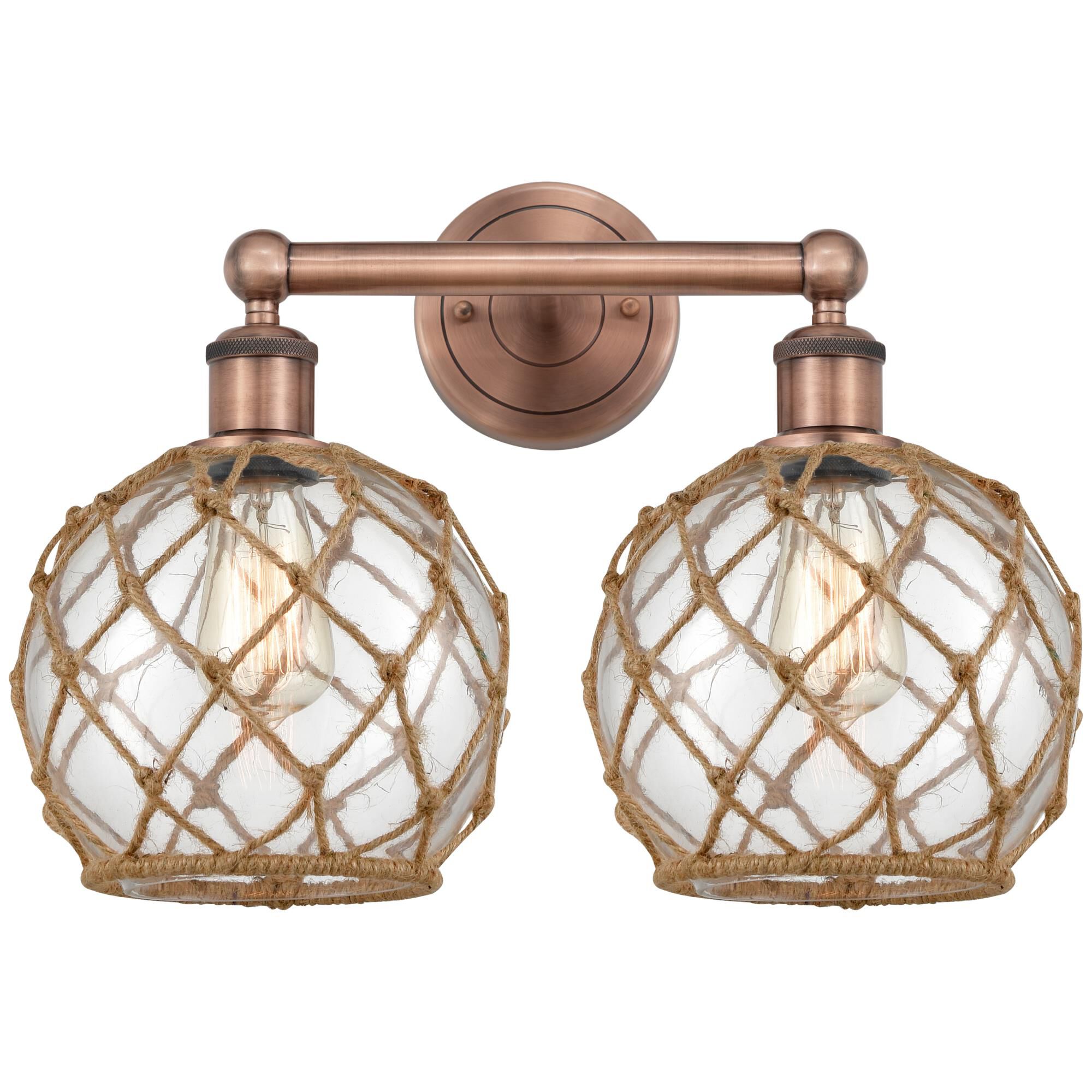 Shown in Antique Copper finish and Clear with Brown Rope glass