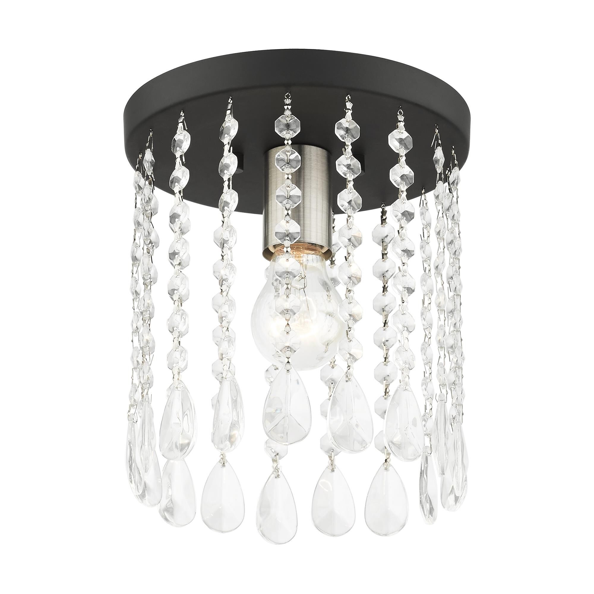 Shown in Black finish and Hand Assembled Crystal Shade glass