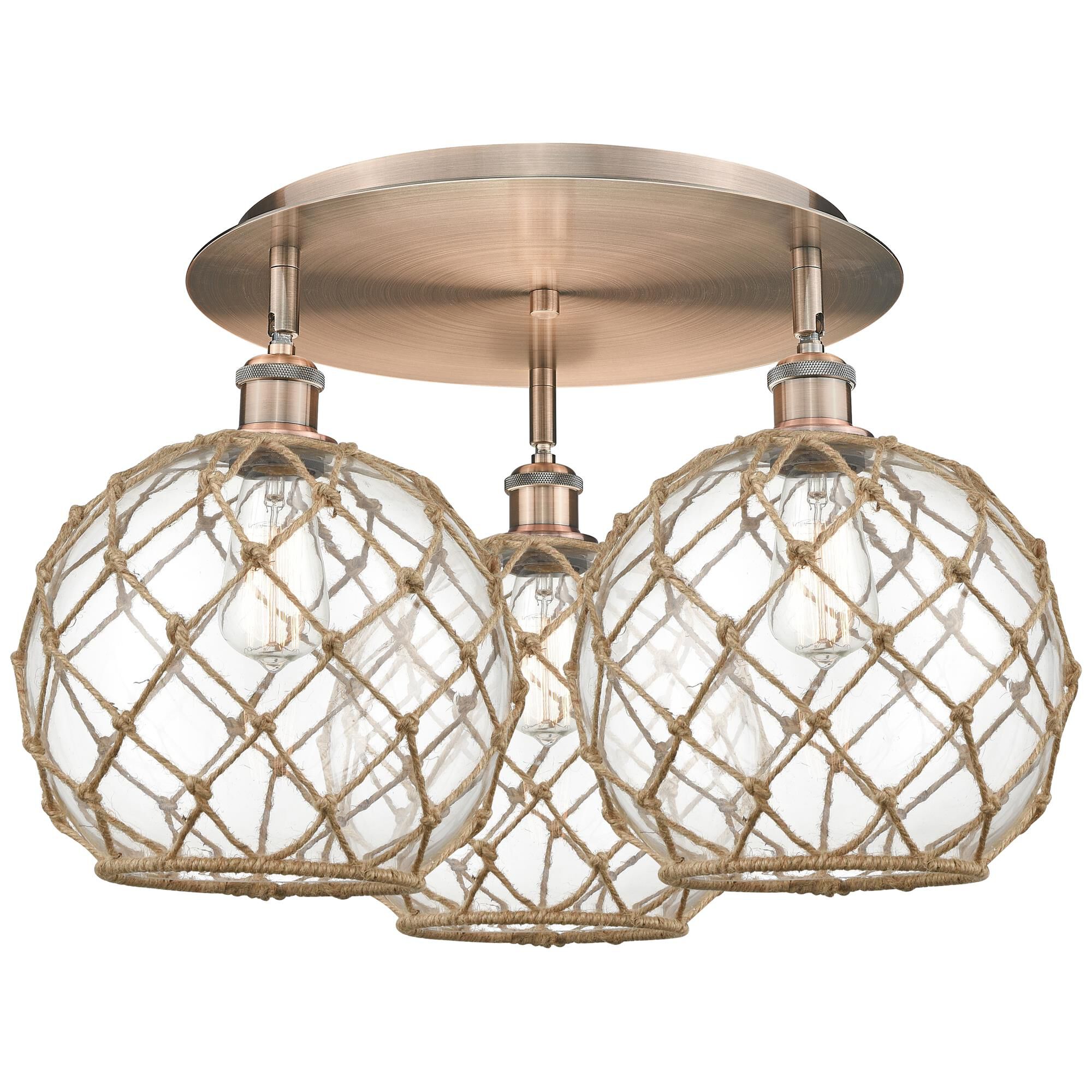 Shown in Antique Copper finish and Clear with Brown Rope glass