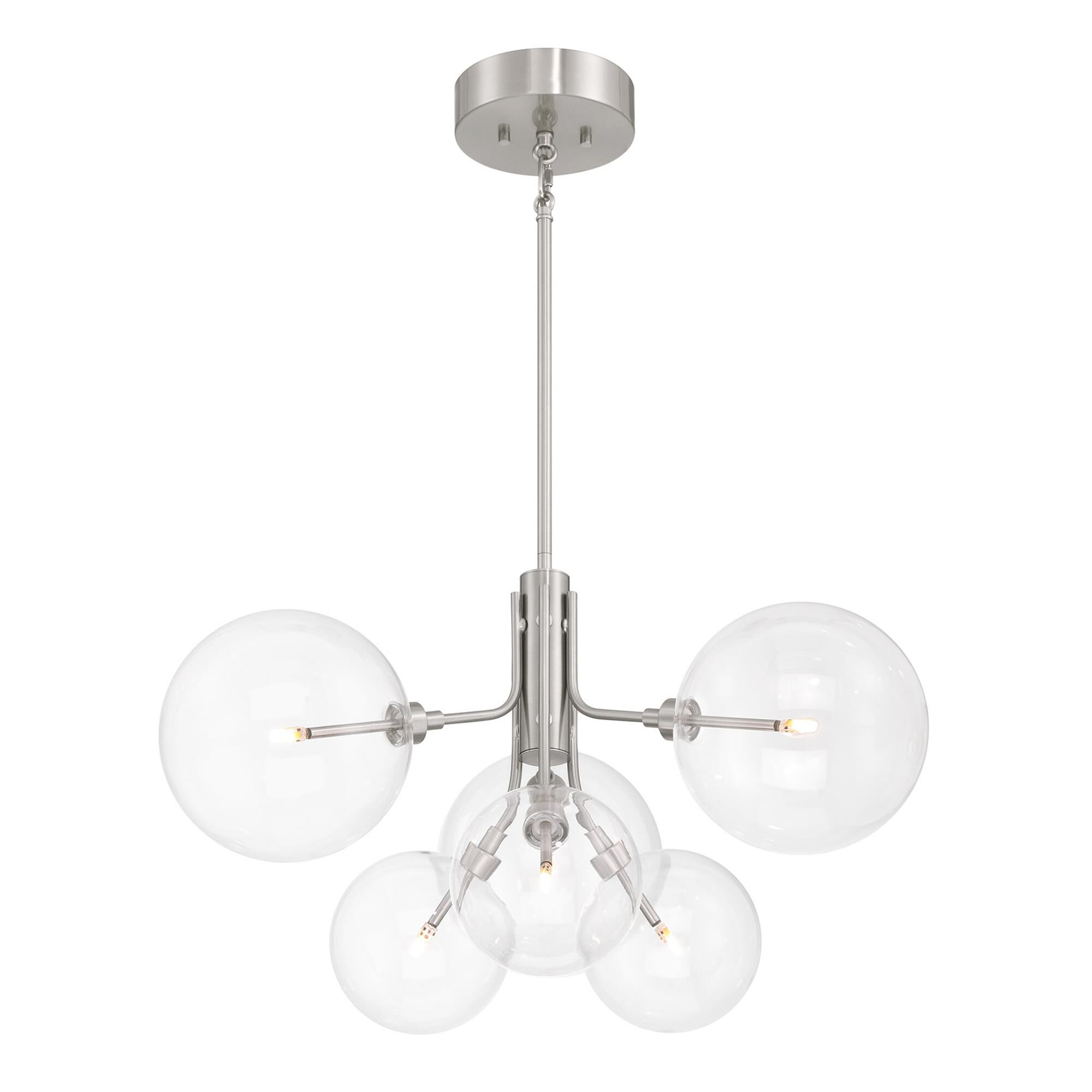 Shown in Brushed Nickel finish and Clear glass