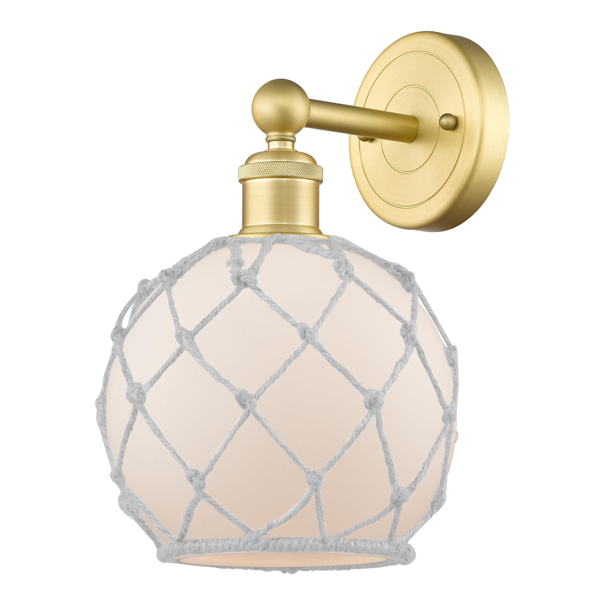 Shown in Satin Gold finish and White with White Rope glass