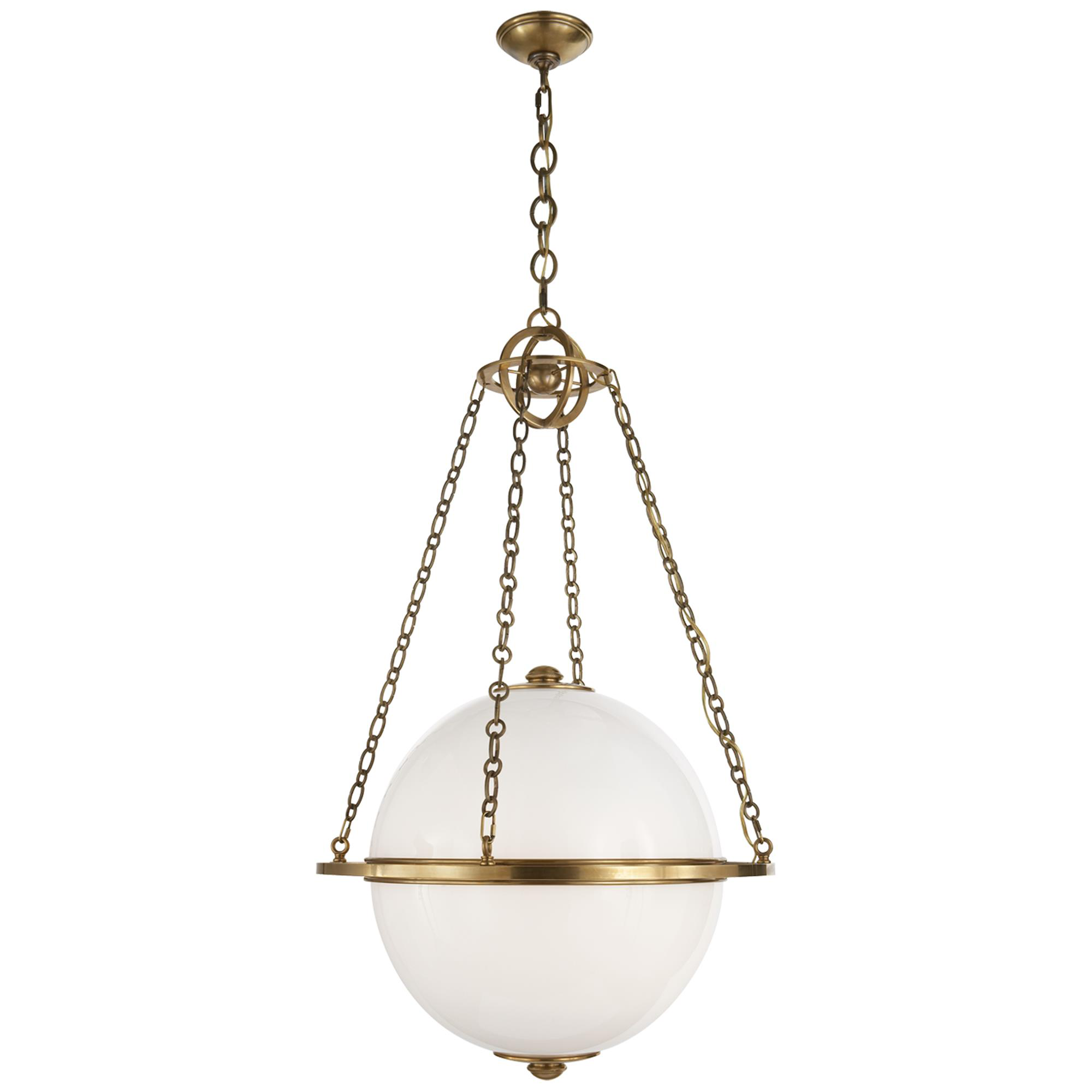 Shown in Antique-Burnished Brass finish and White glass