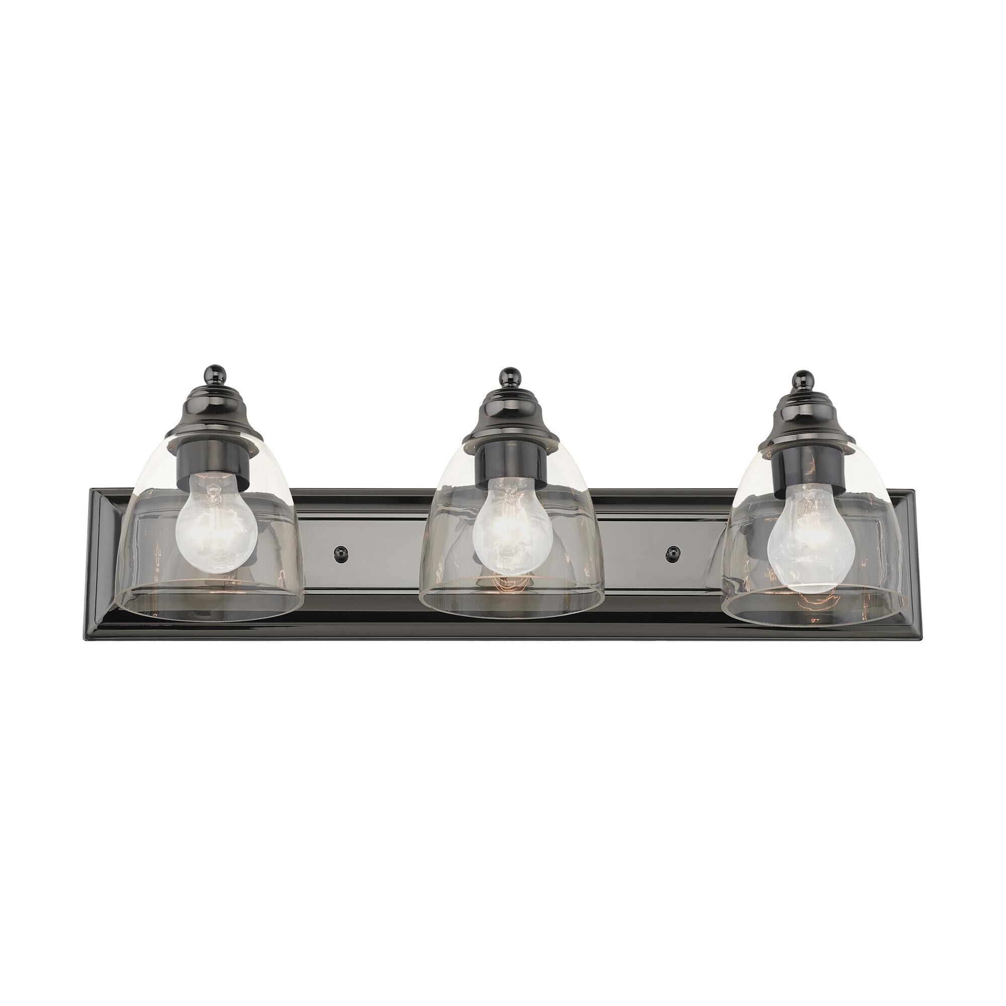 Shown in Black Chrome finish and Hand Blown Clear glass