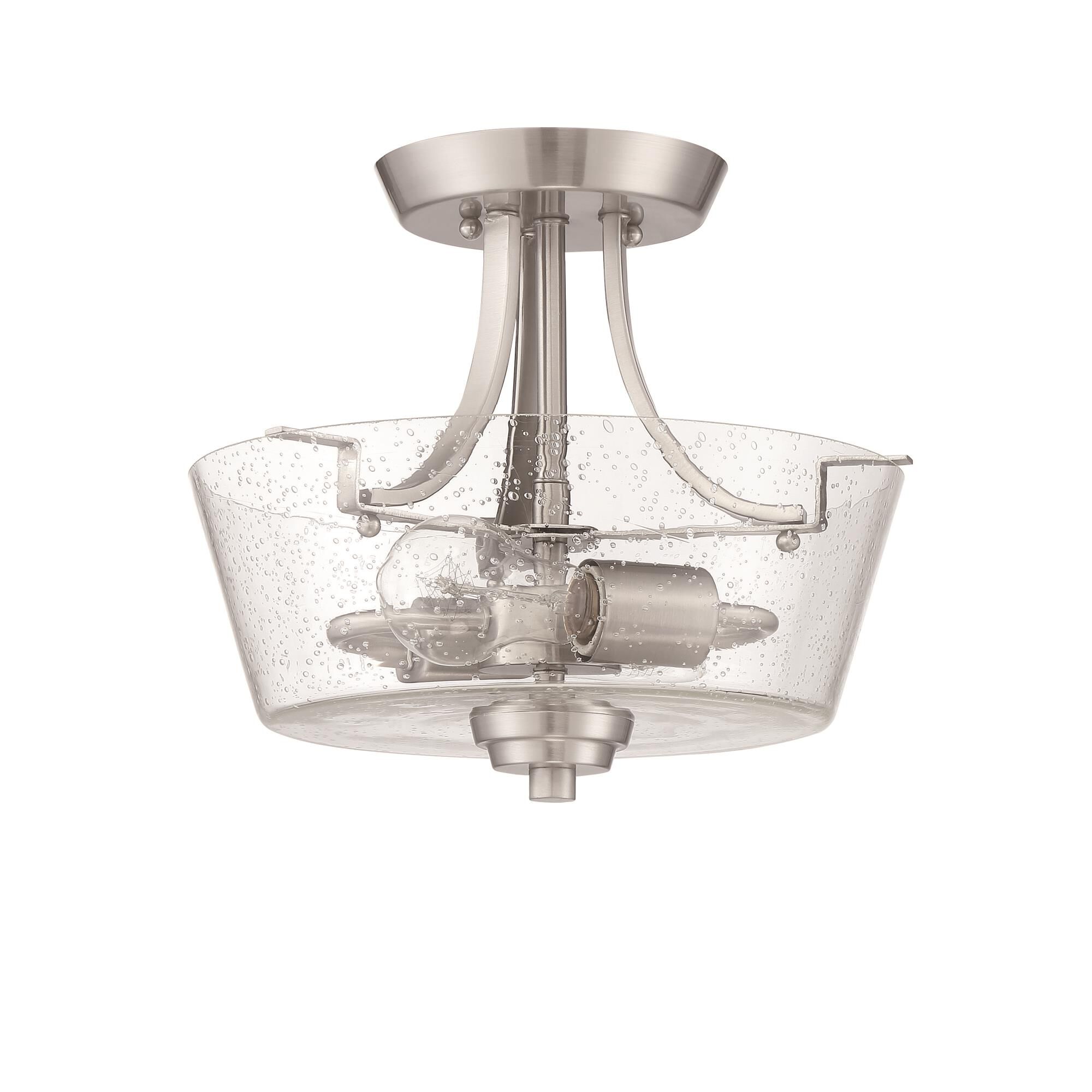 Shown in Brushed Polished Nickel finish and Clear Seeded glass and Glass shade