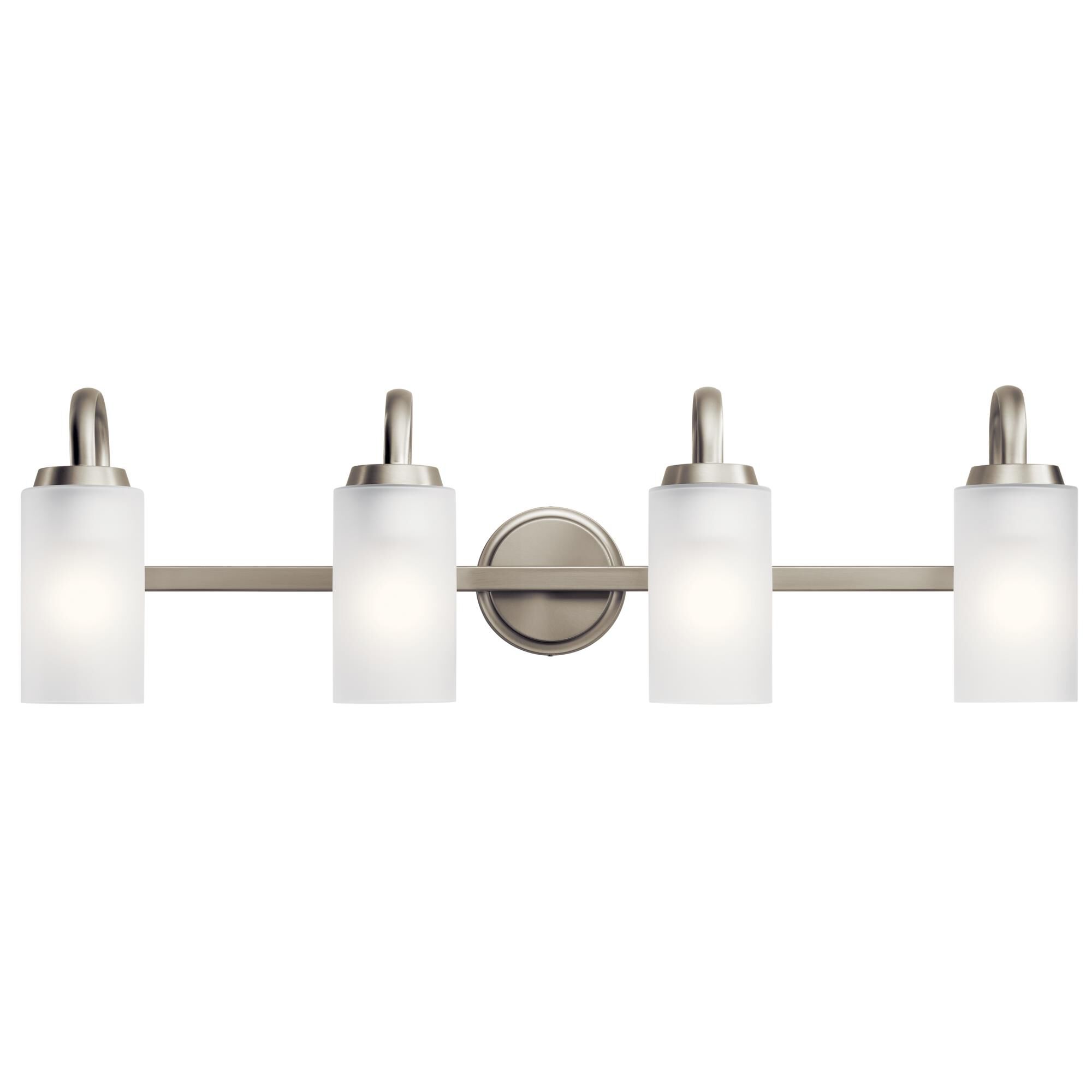 Shown in Brushed Nickel finish and Satin Etched glass