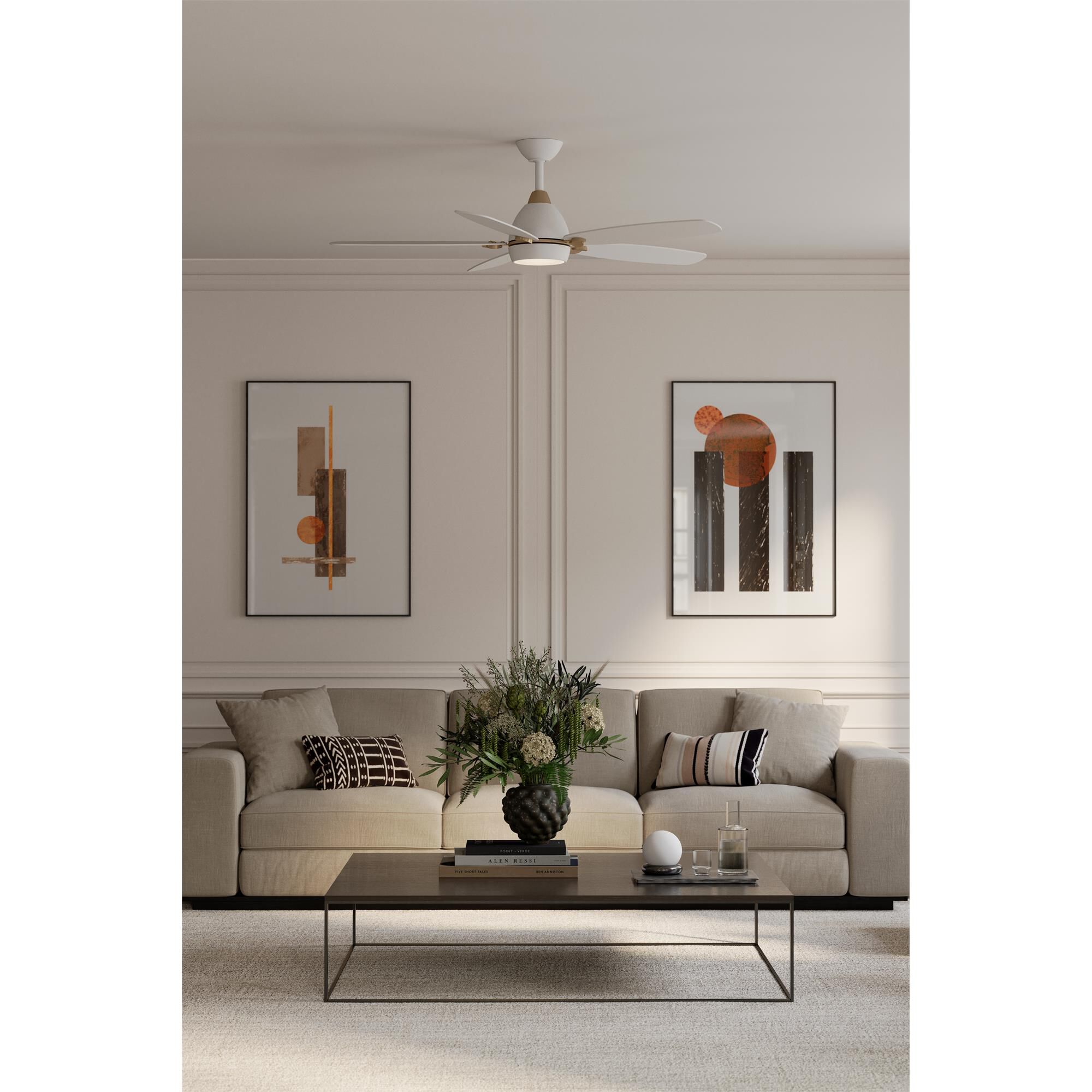 Shown in Alabaster White and Brushed Bronze finish and Matte Lens glass