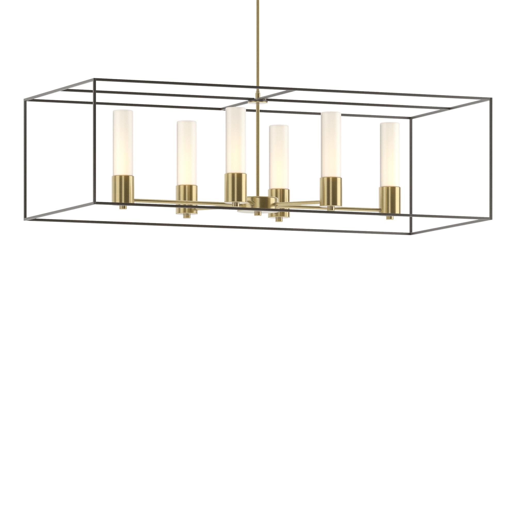 Shown in Modern Brass finish and Opal glass and Dark Smoke accent