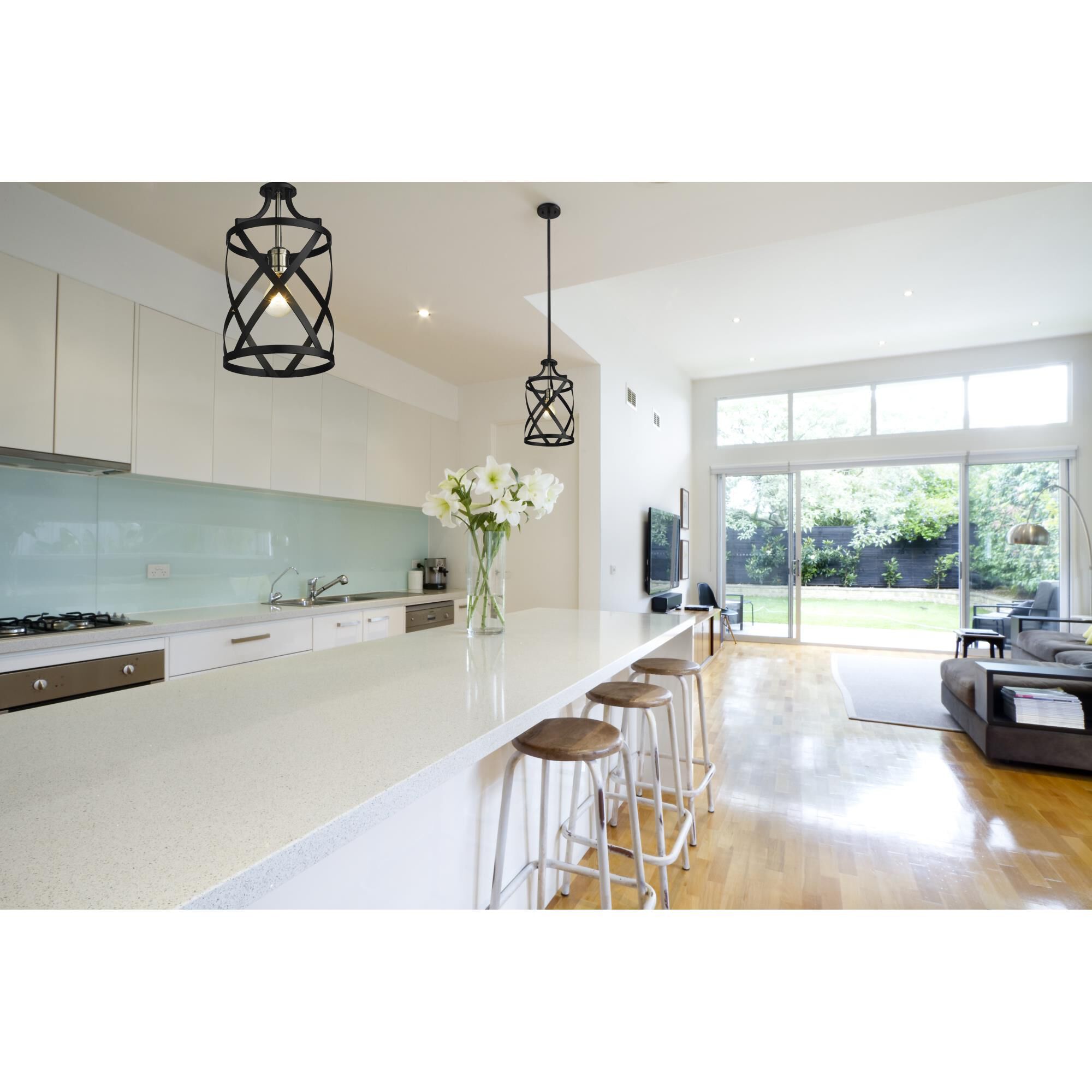 Shown in Matte Black + Brushed Nickel finish and --- glass and --- shade