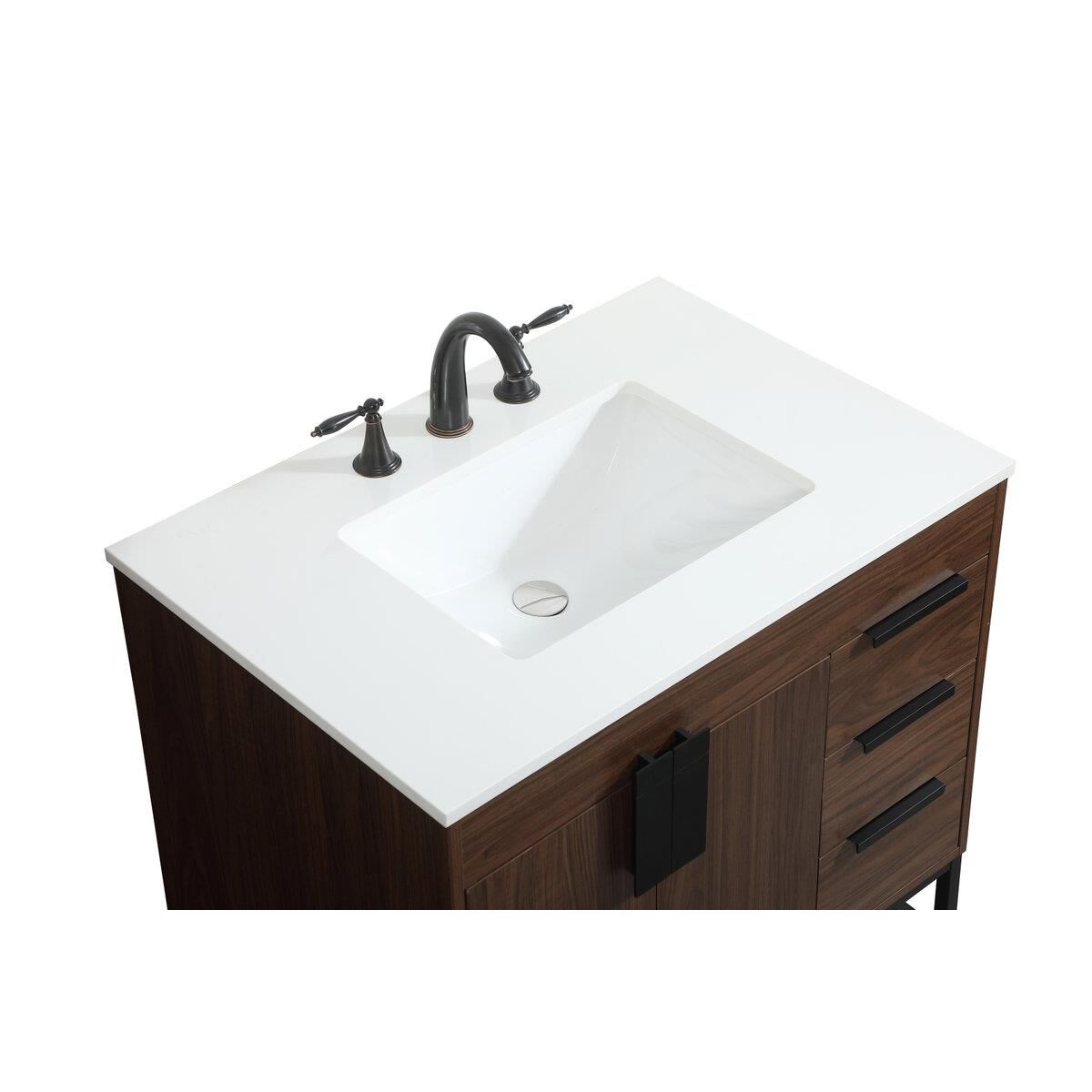 Shown in Walnut finish and Without Backsplash accent