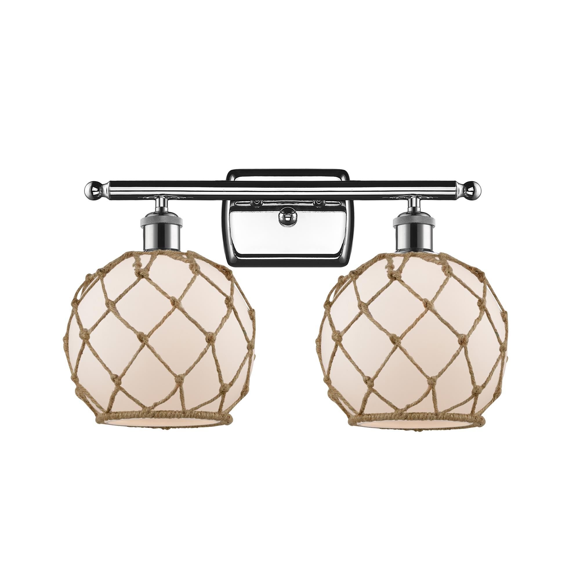 Shown in Polished Chrome finish and White With Black Rope glass