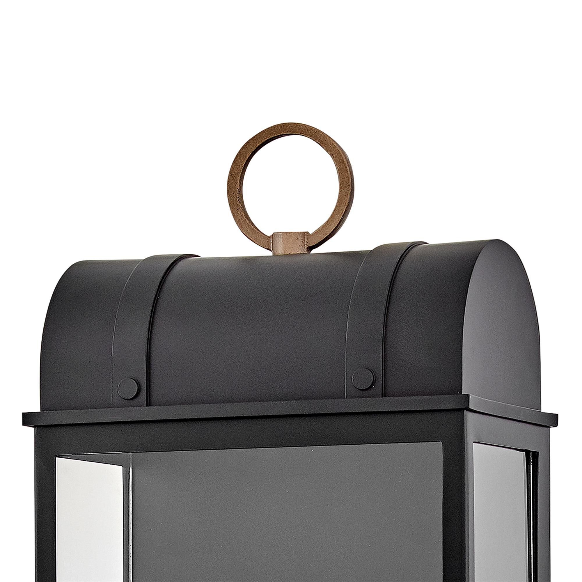 Shown in Black finish and Clear glass and Burnished Bronze accent