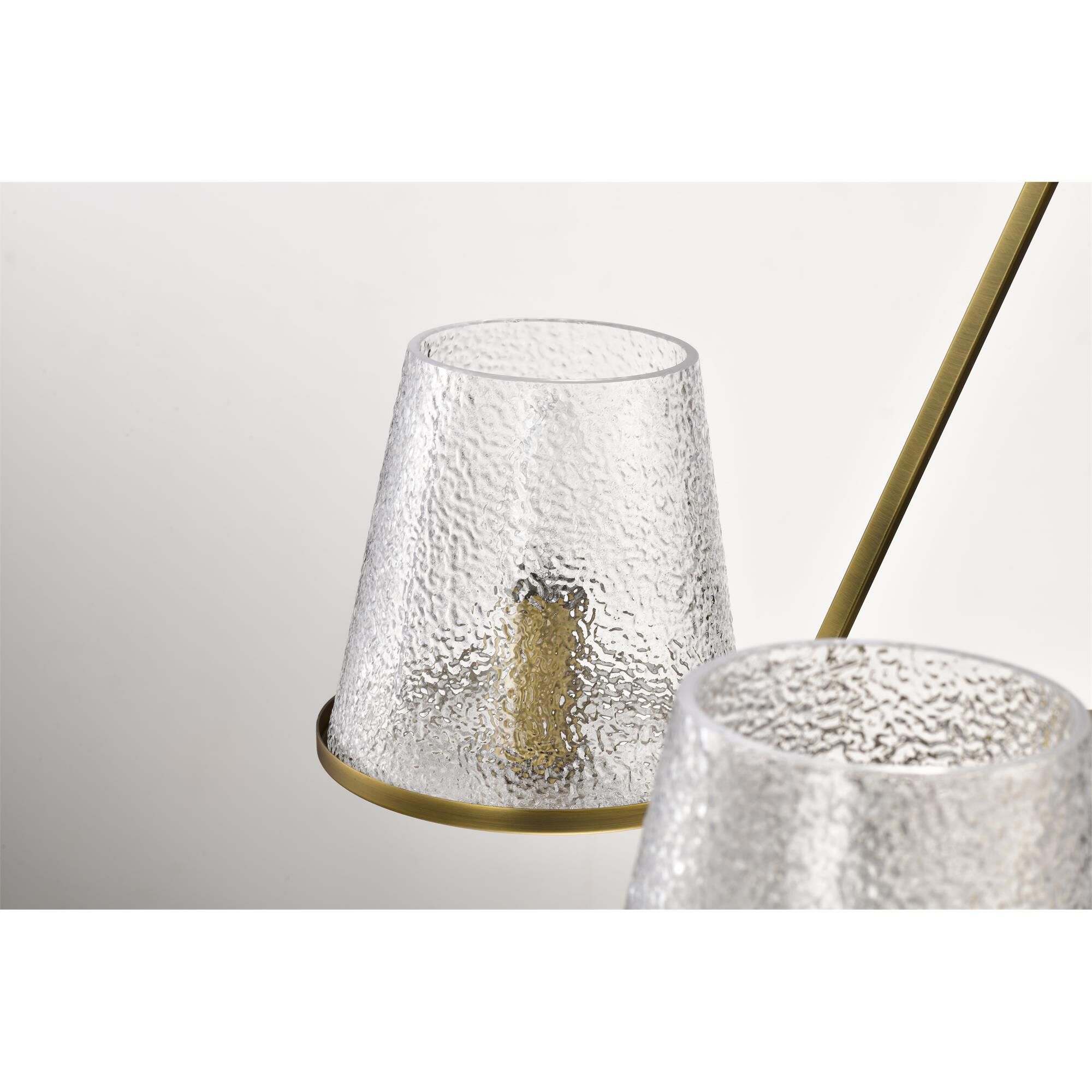 Shown in Vintage Brass finish and Hammered glass
