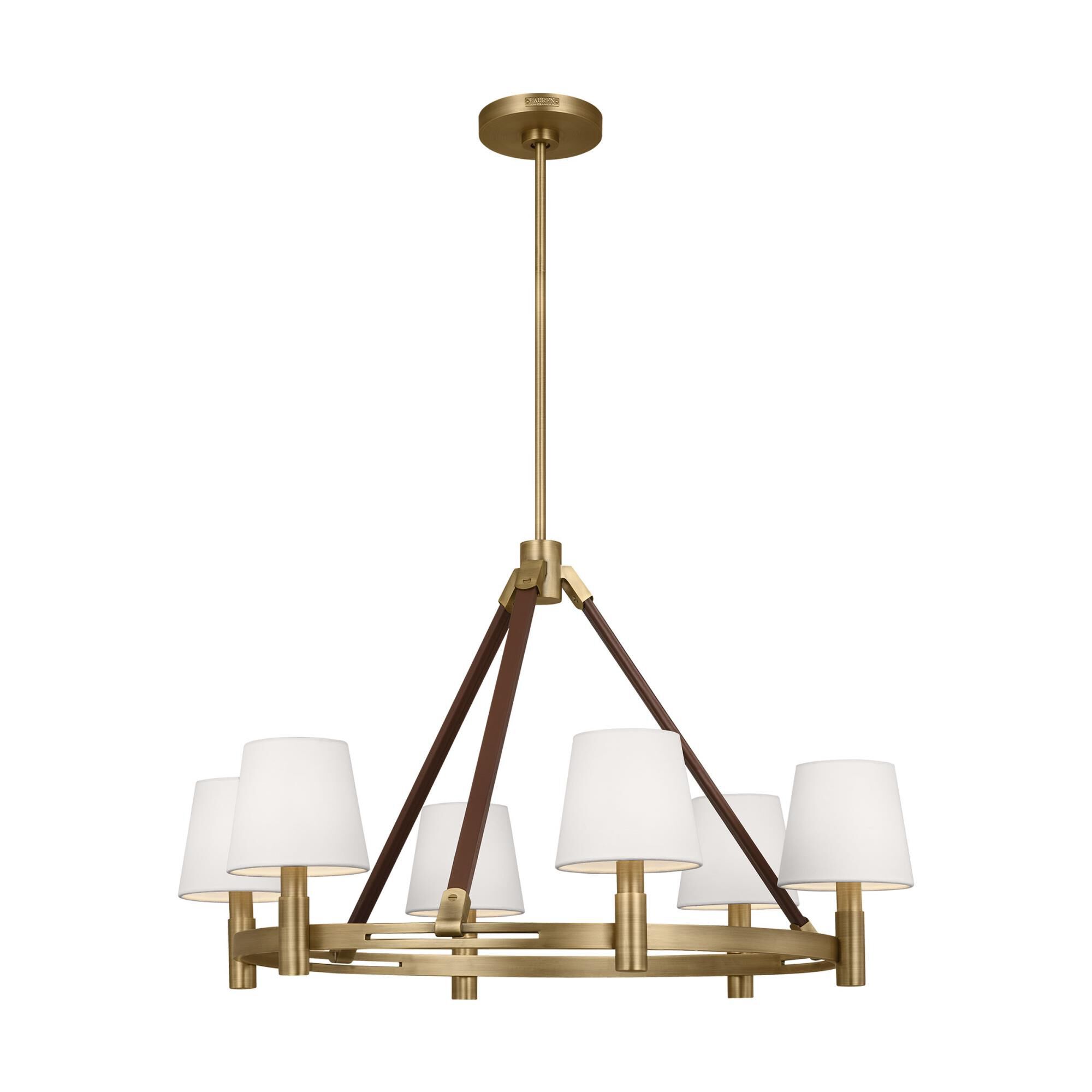 Shown in Time Worn Brass finish and White Linen shade
