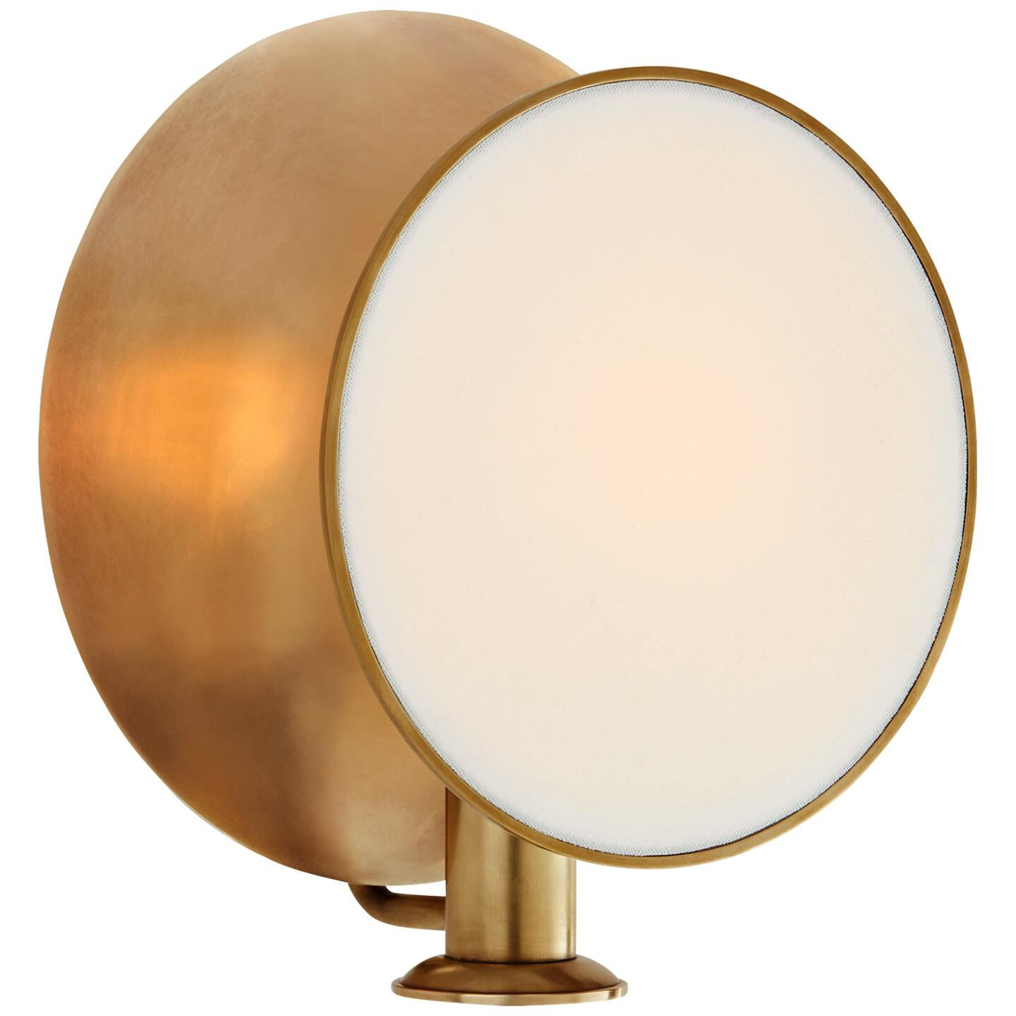 Shown in Hand-Rubbed Antique Brass finish and Linen shade