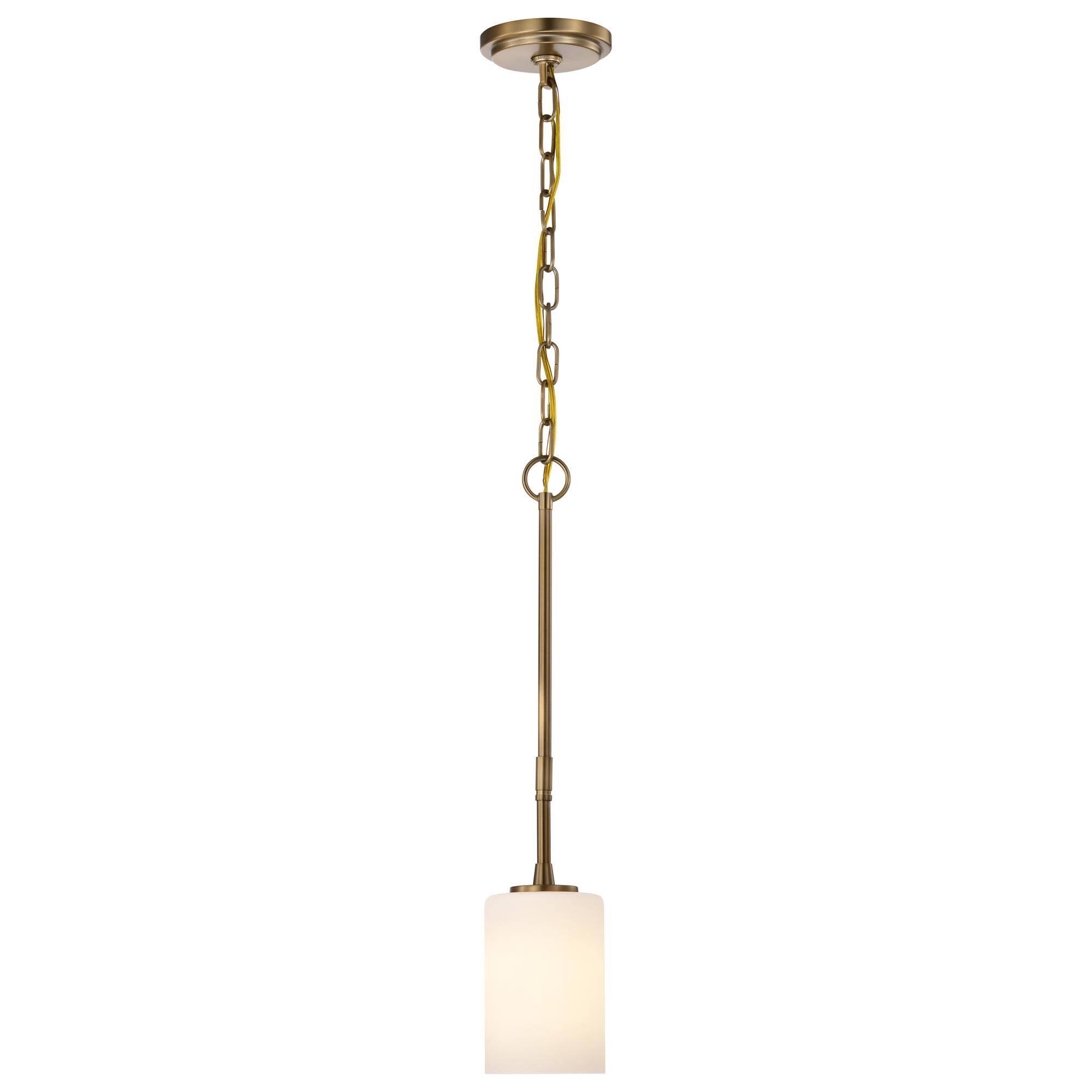 Shown in Burnished Brass finish and White Opal glass