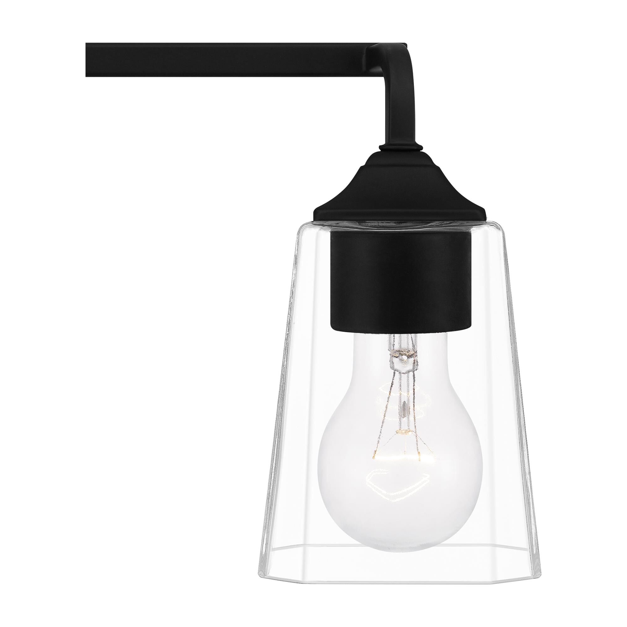 Shown in Matte Black finish and Clear Glass shade