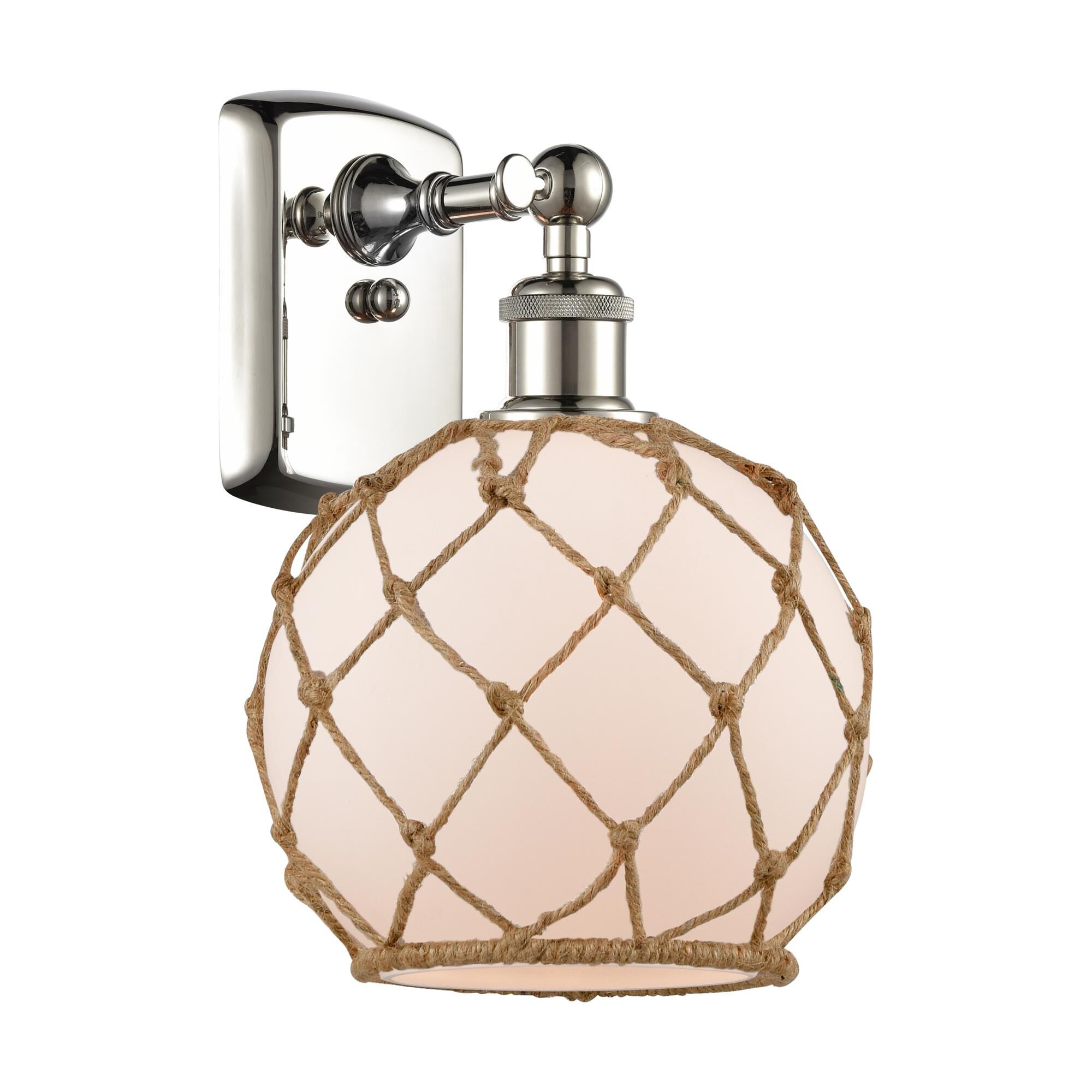 Shown in Polished Nickel finish and Sphere glass and Glass And Rope shade