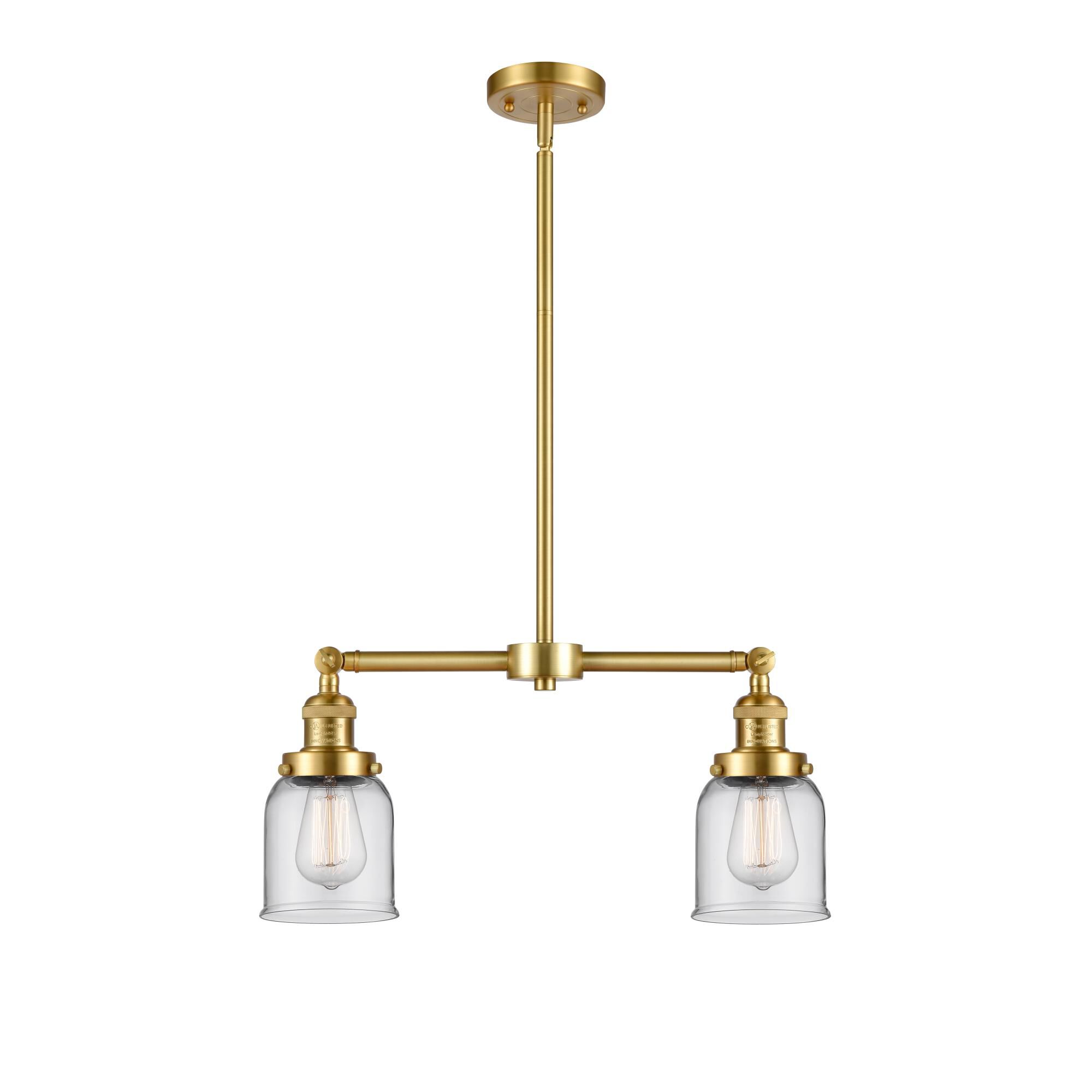 Shown in Satin Gold finish and Clear Small Bell glass