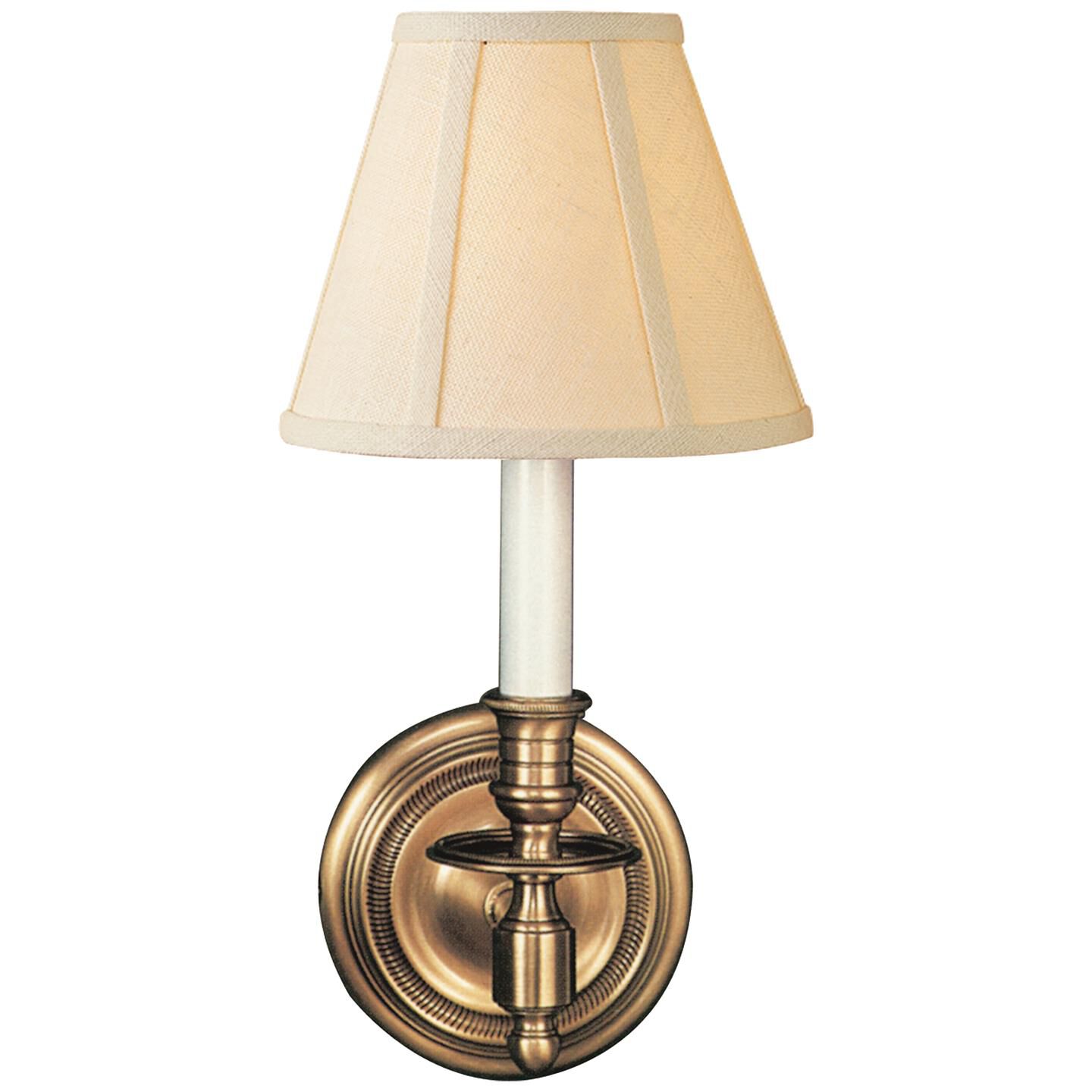Shown in Hand-Rubbed Antique Brass finish and Linen shade