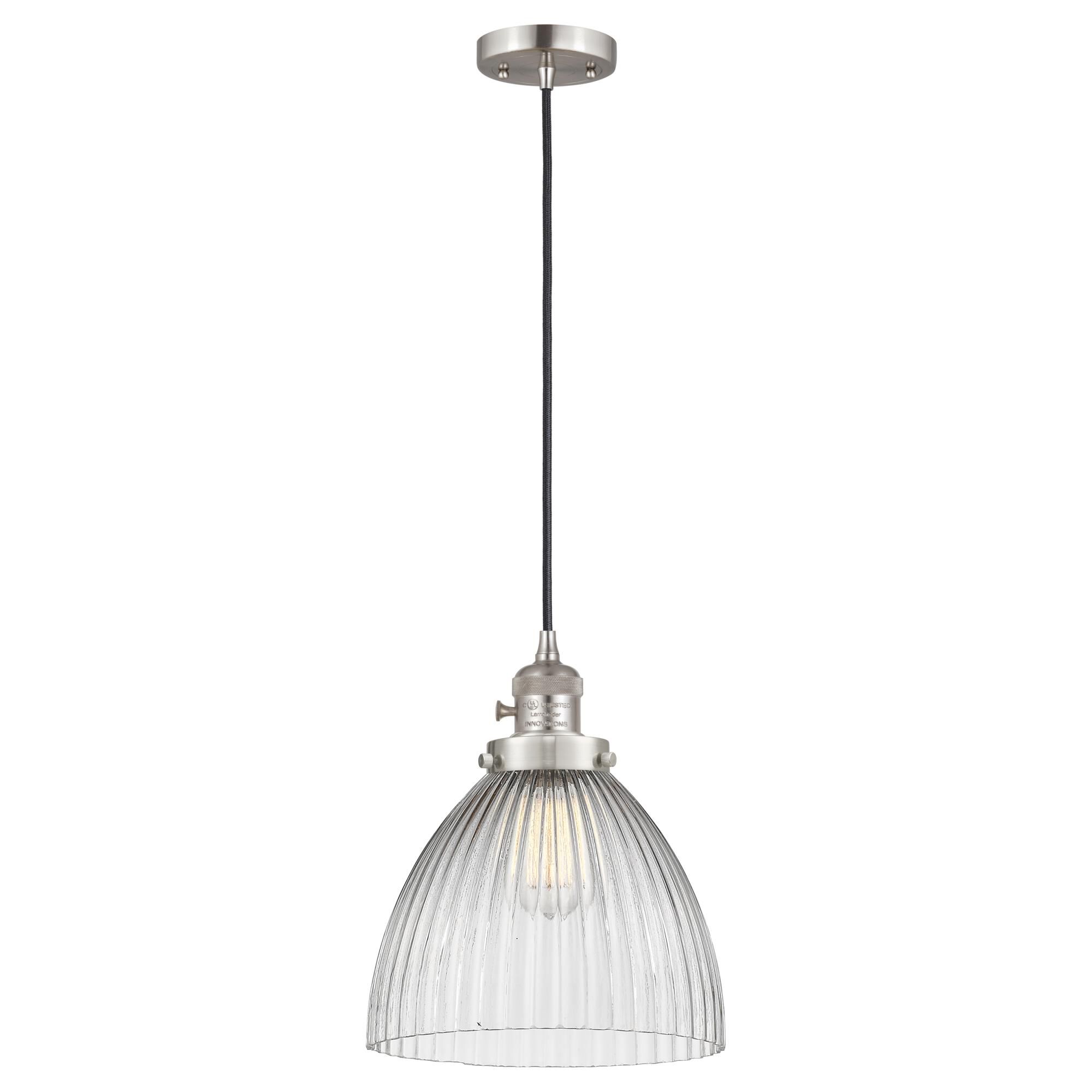 Shown in Brushed Satin Nickel finish and Clear glass