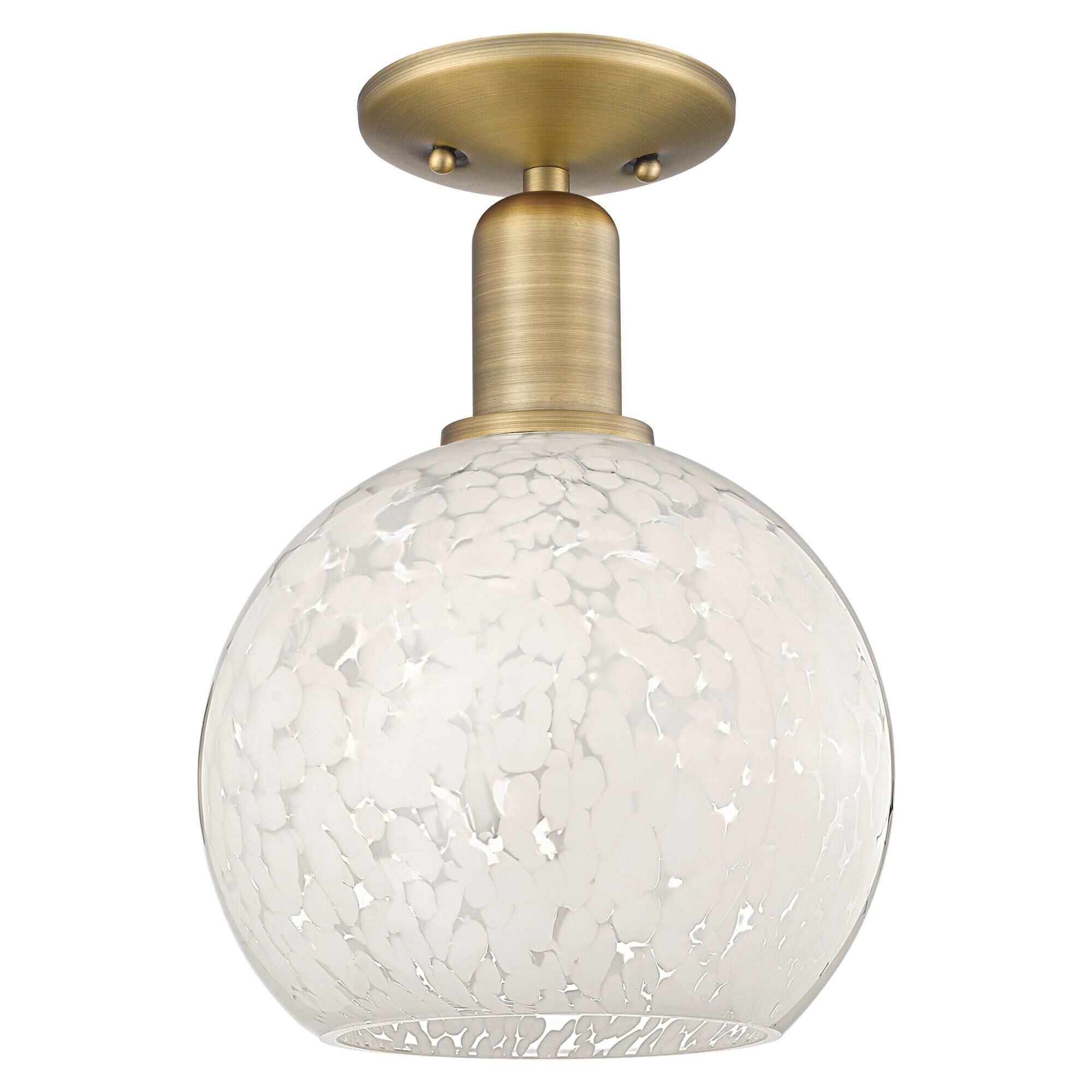 Shown in Brushed Brass finish and White Mouchette glass