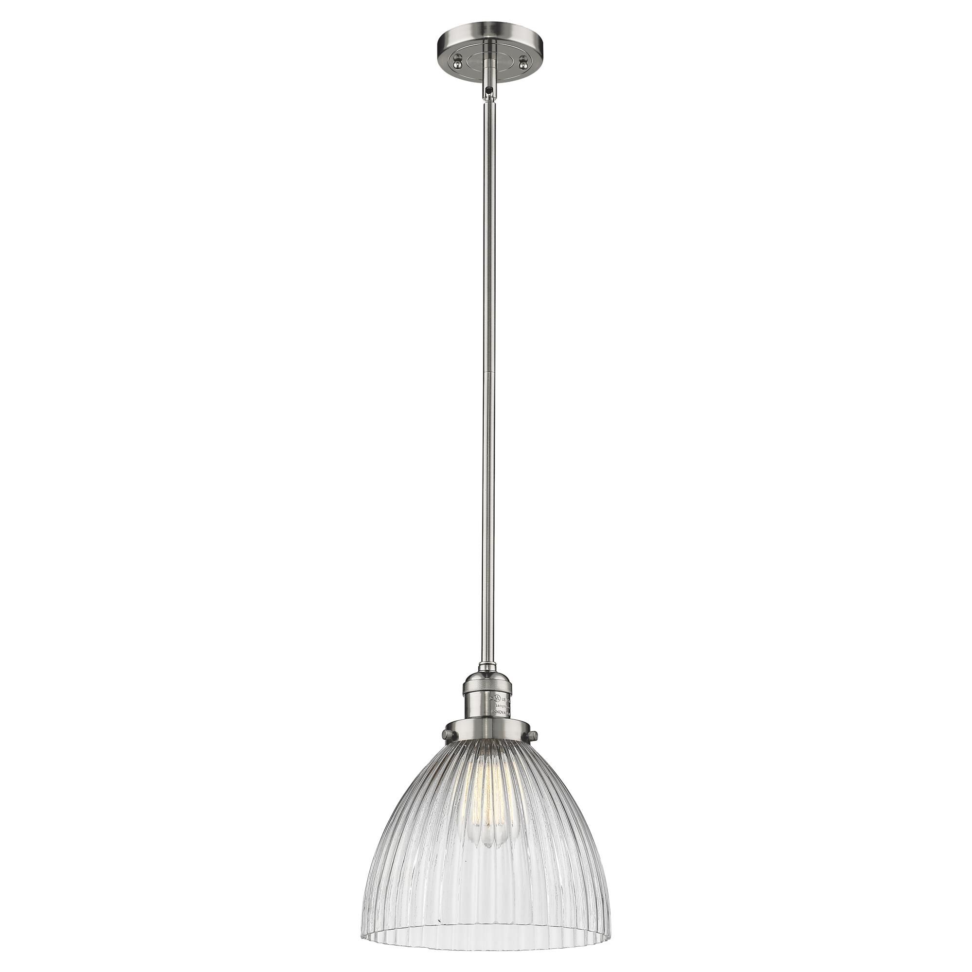 Shown in Polished Nickel finish and Clear Halophane glass