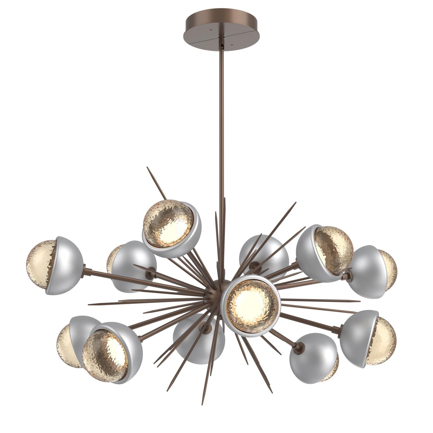 Shown in Burnished Bronze finish and Amber glass and Classic Silver accent
