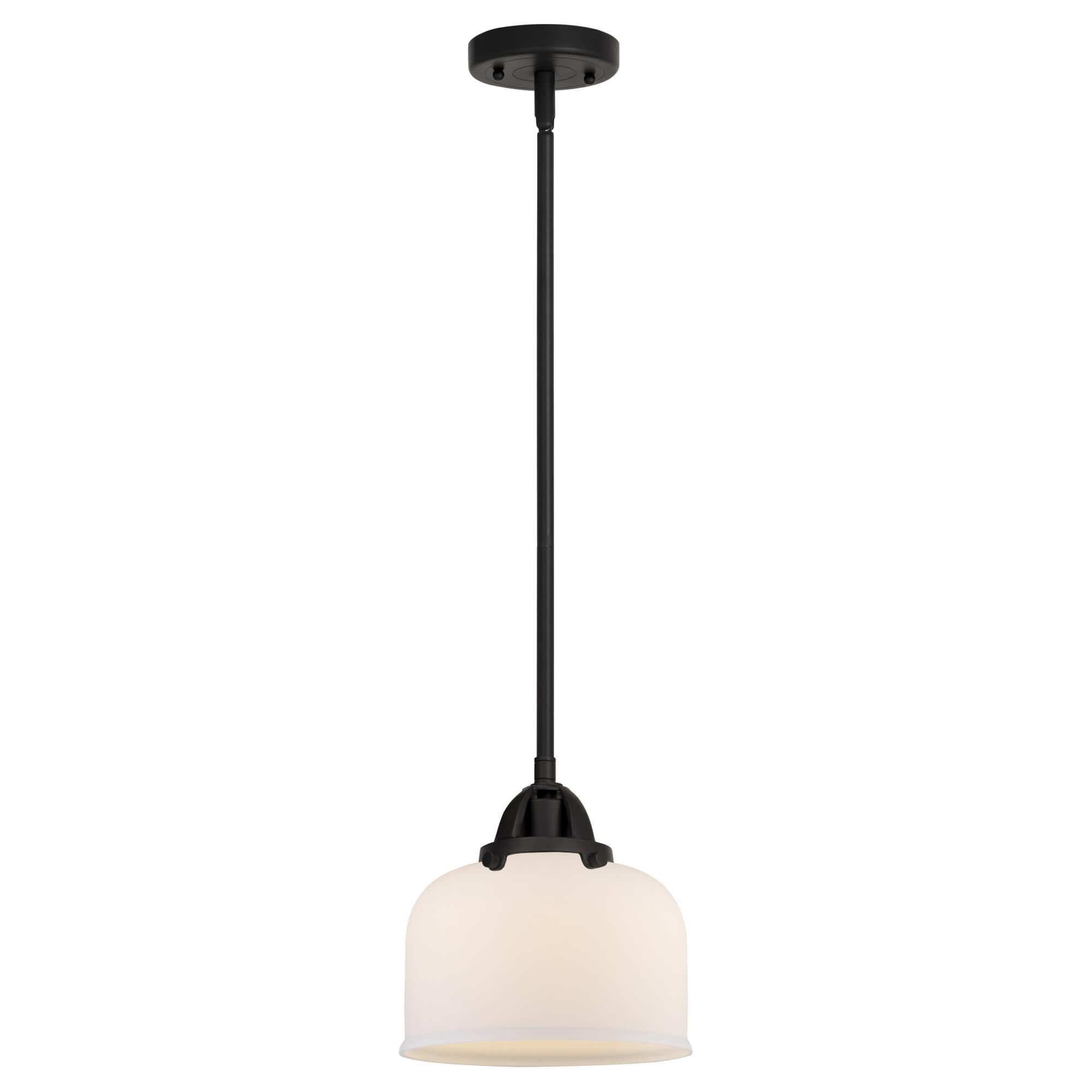 Shown in Matte Black finish and Matte White Cased Large Bell glass and No Shade shade