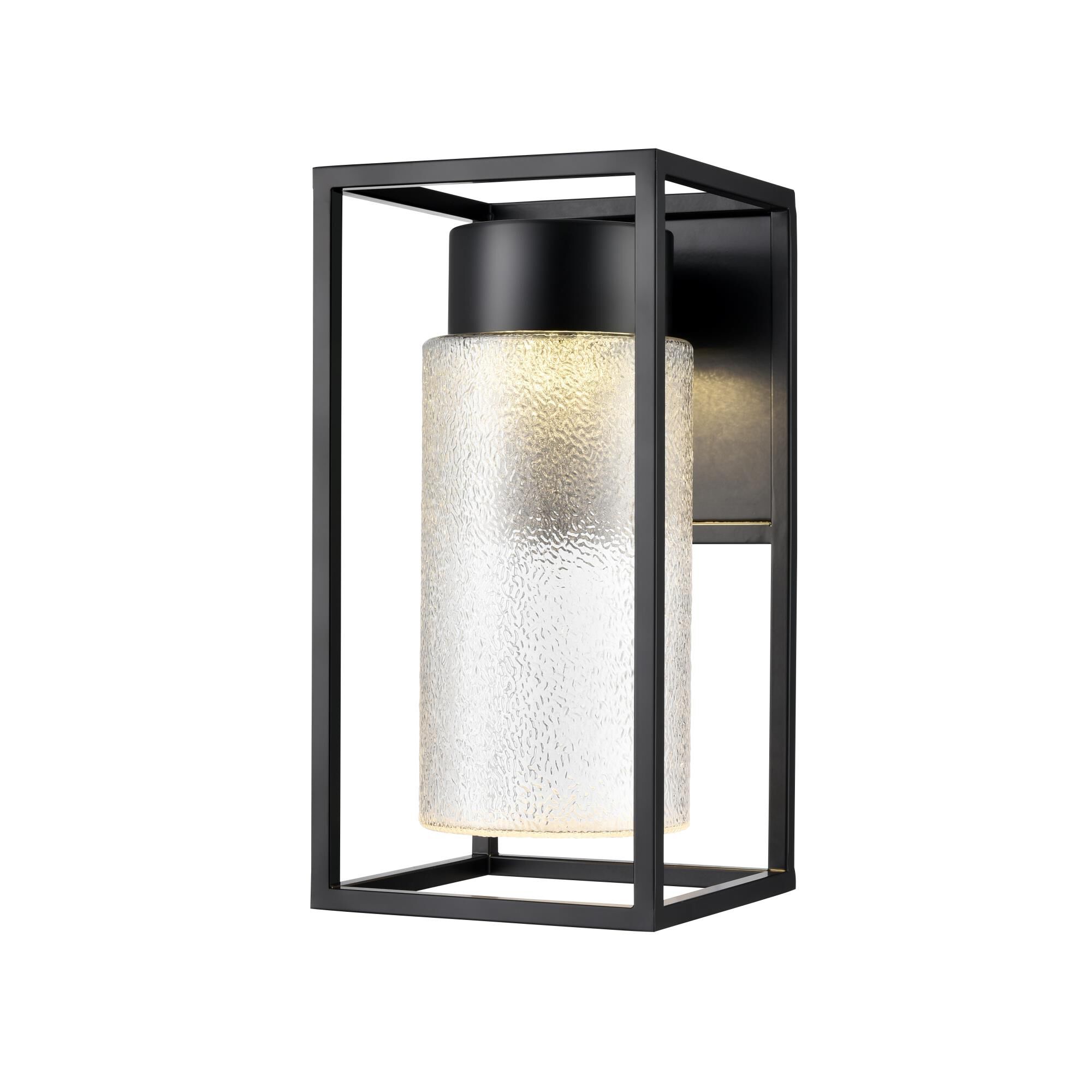 Shown in Powder Coated Black finish and Clear Textured glass