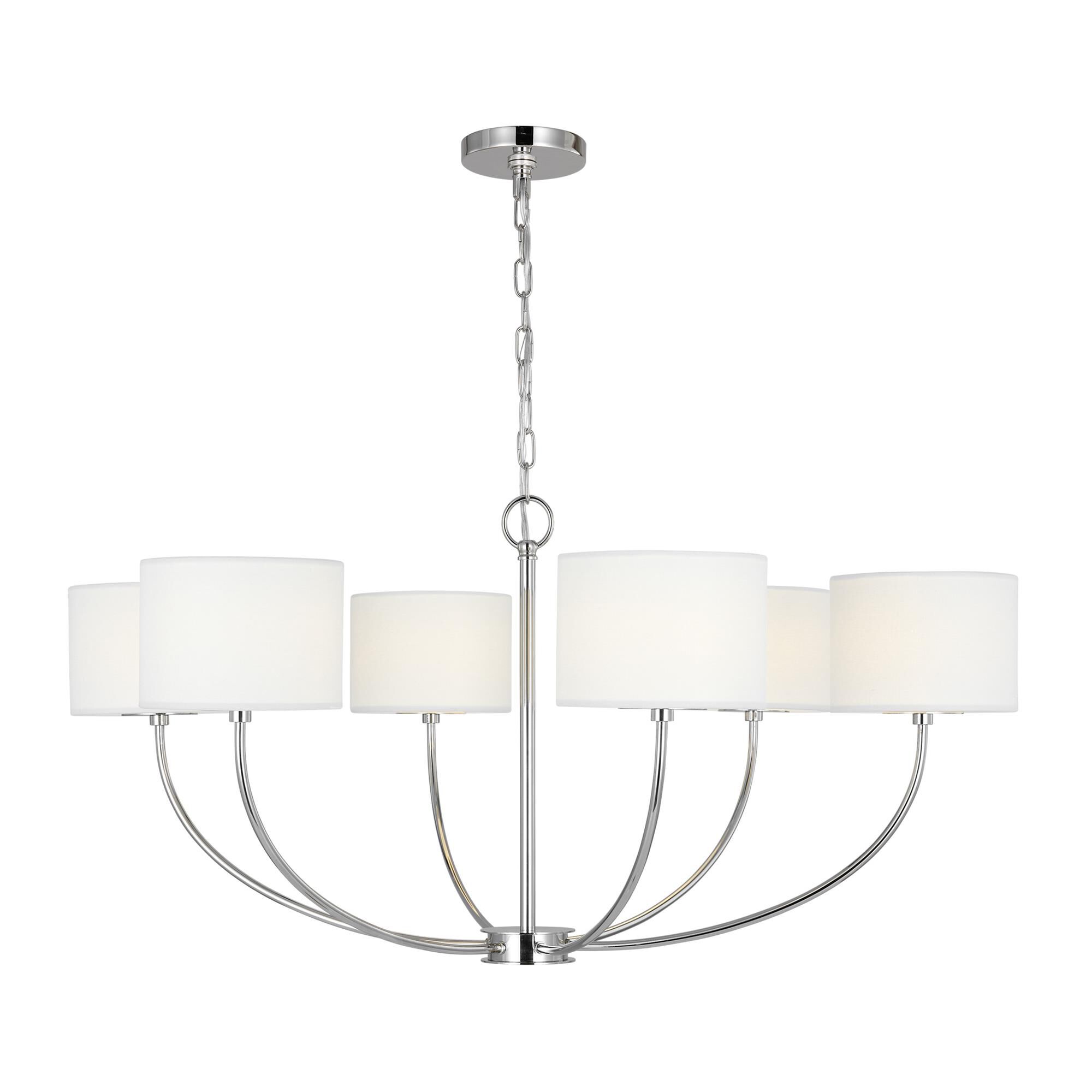 Shown in Polished Nickel finish and White Linen Fabric shade