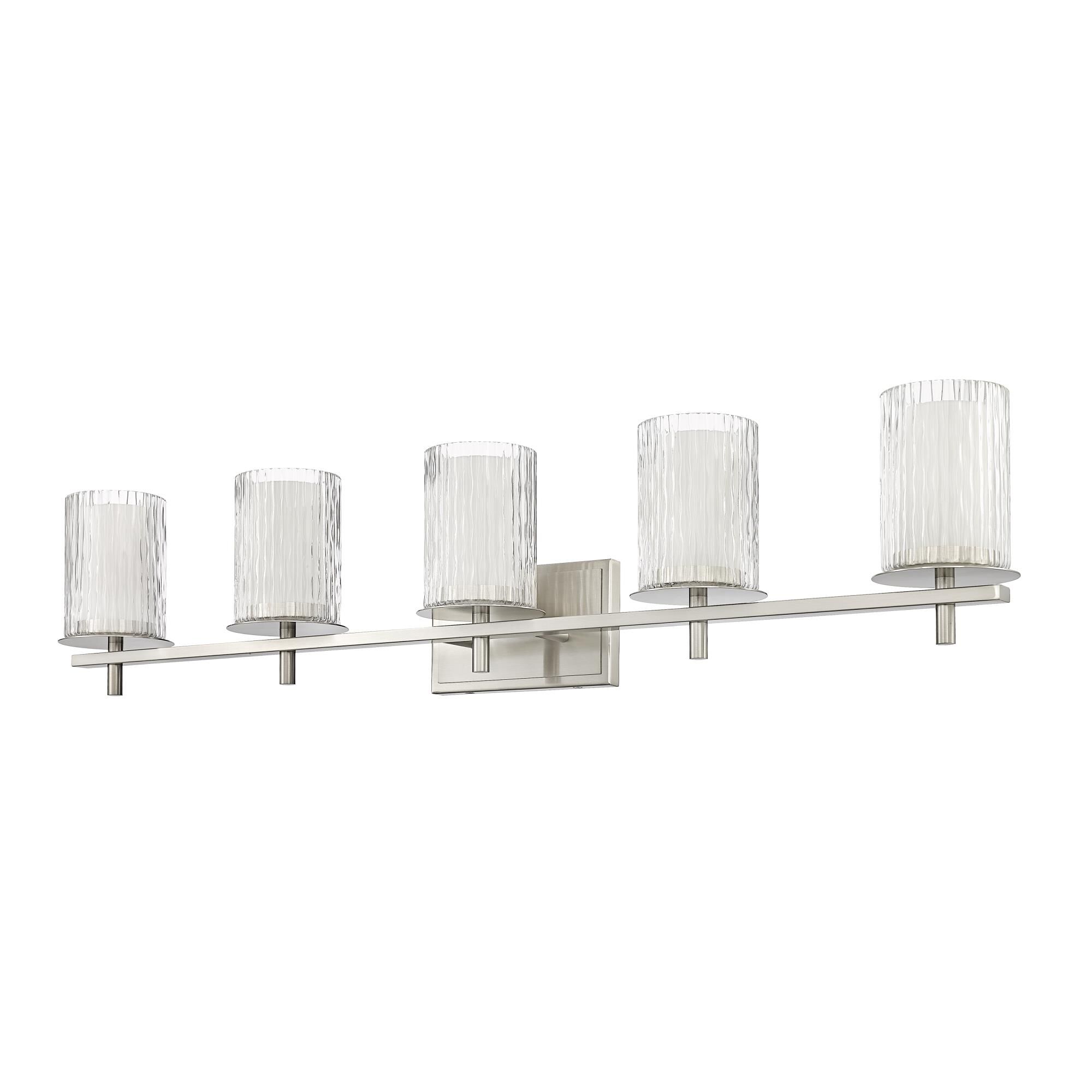 Shown in Brushed Nickel finish and Clear and Etched Opal glass