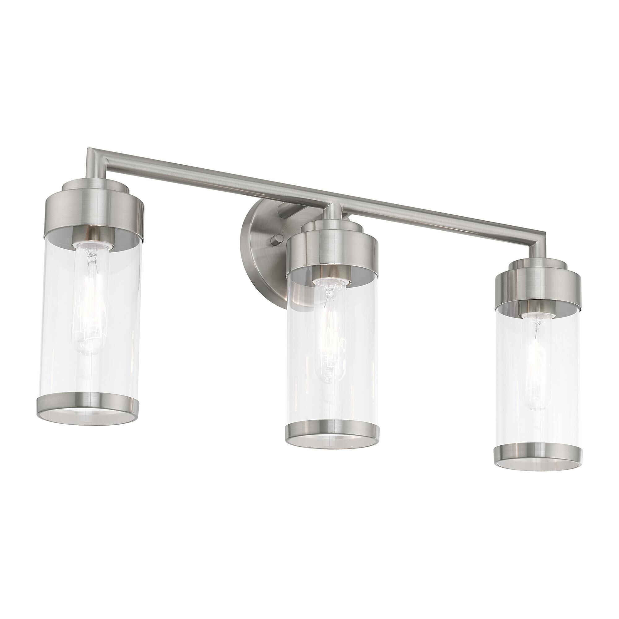 Shown in Brushed Nickel finish and Clear glass