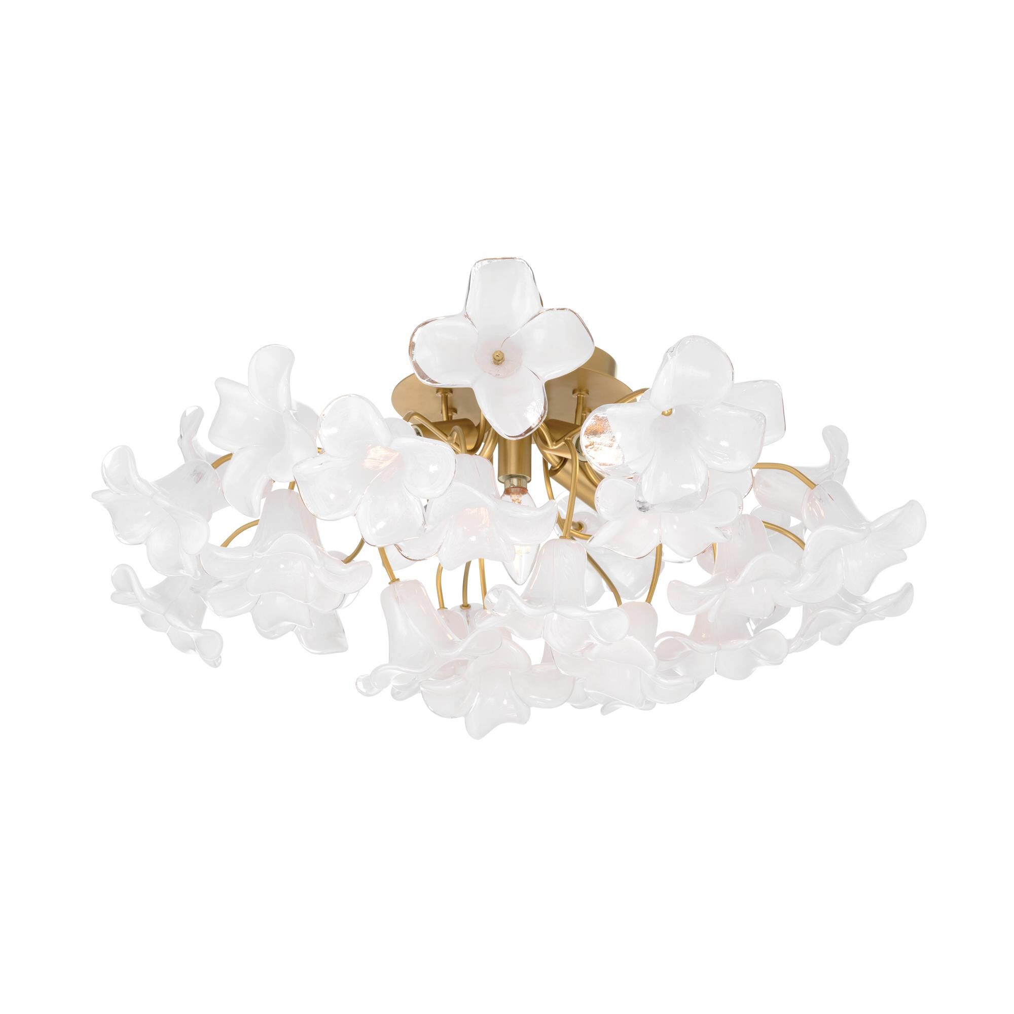 Shown in Legacy Brass finish and White Swirl glass