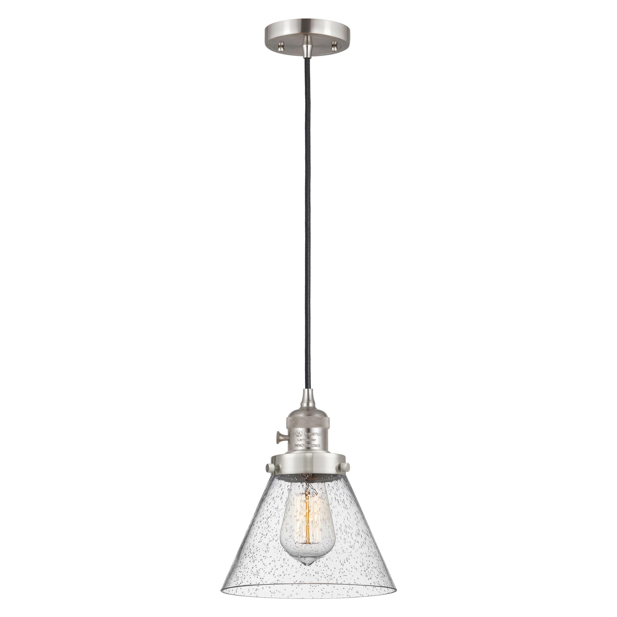Shown in Brushed Satin Nickel finish and Seedy glass