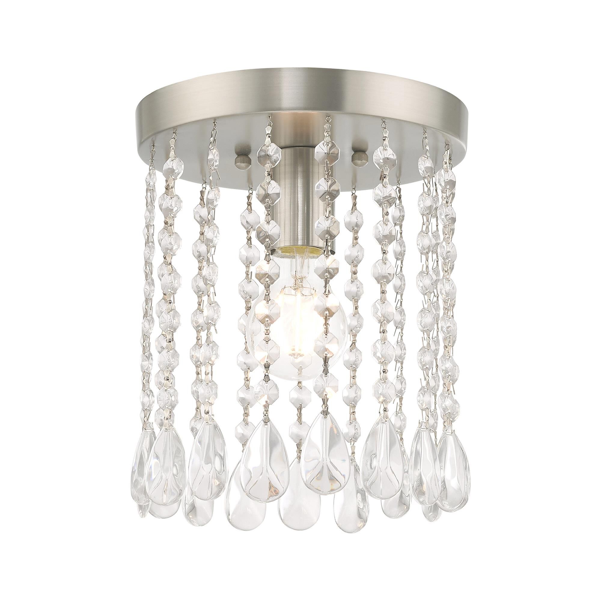 Shown in Brushed Nickel finish and Clear Crystals glass