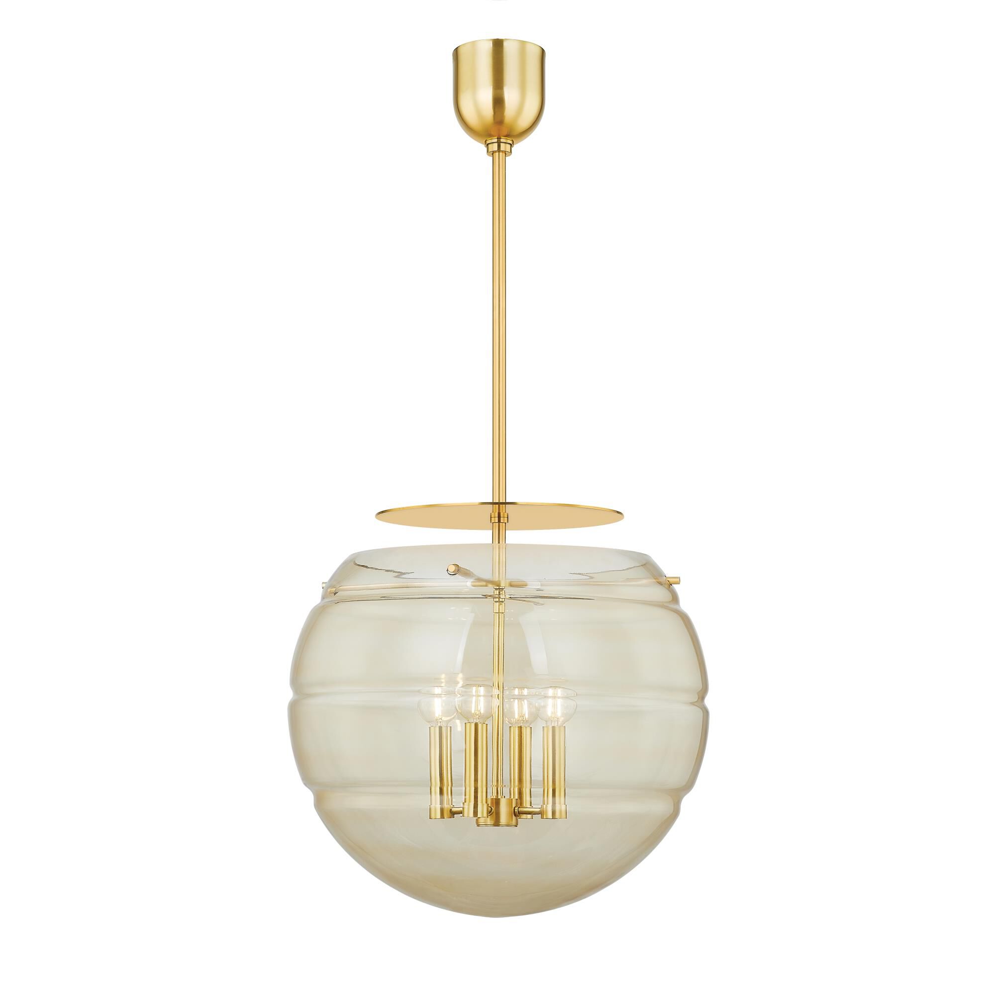 Shown in Aged Brass finish and Champagne Swirl glass