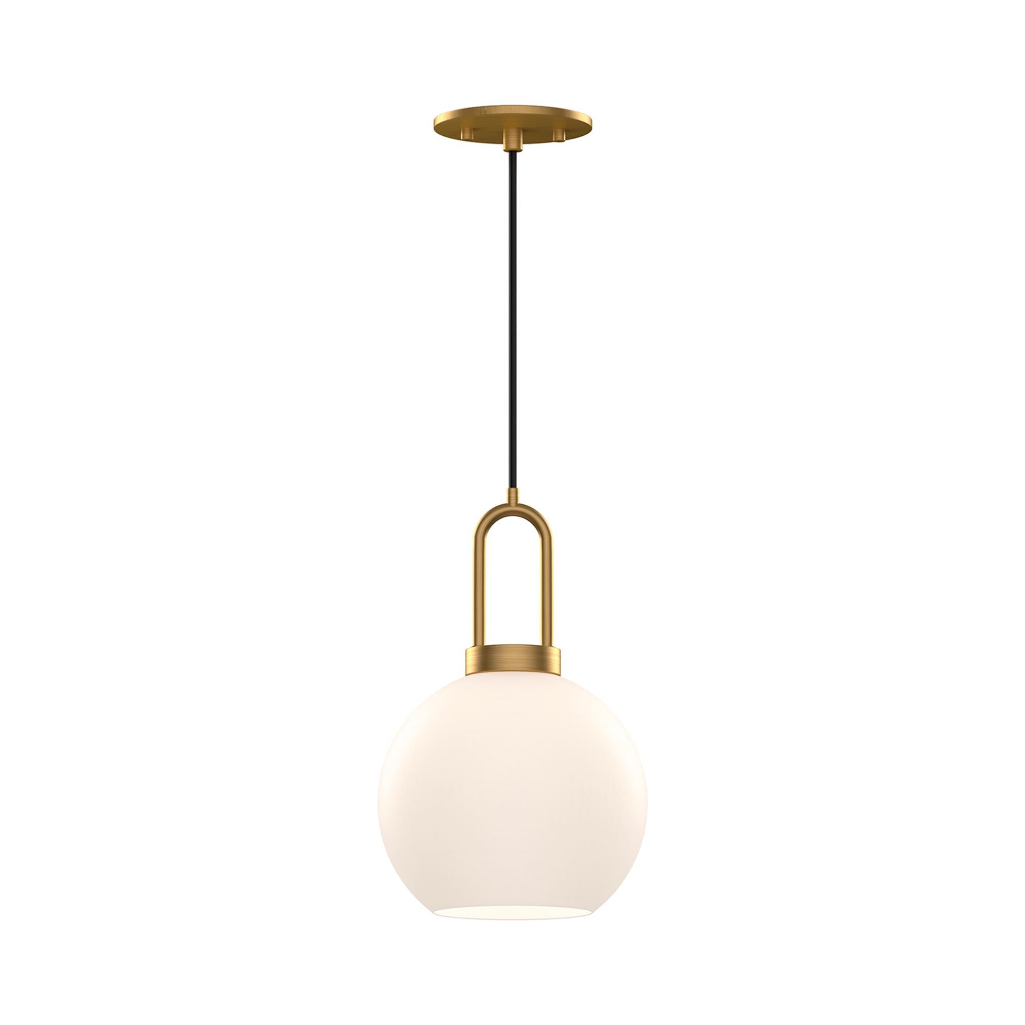 Shown in Aged Gold finish and Opal glass and Black Braided Cord accent